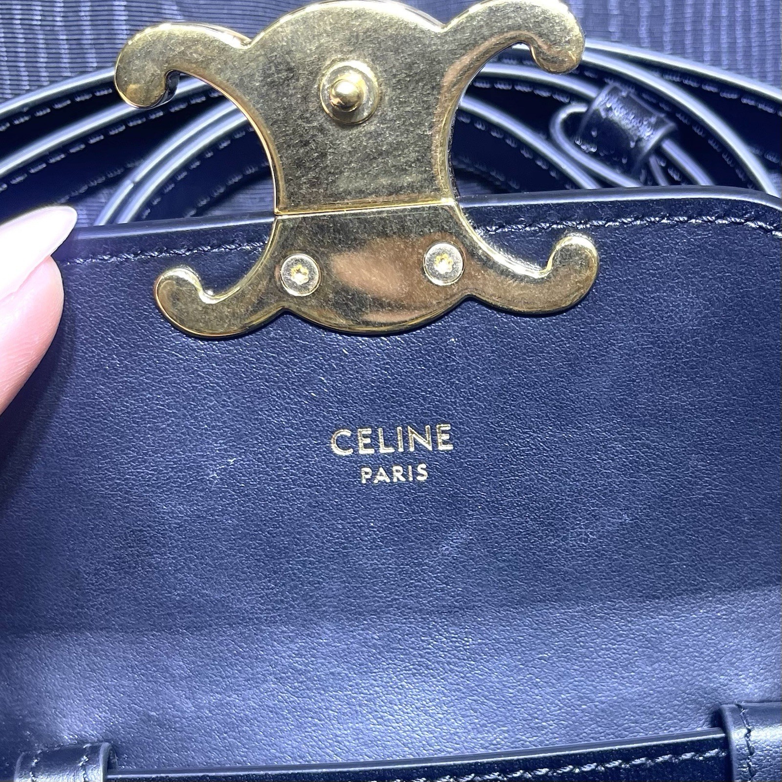 Authentic Celine Triomphe Mini Claude Leather Shoulder Bag Black