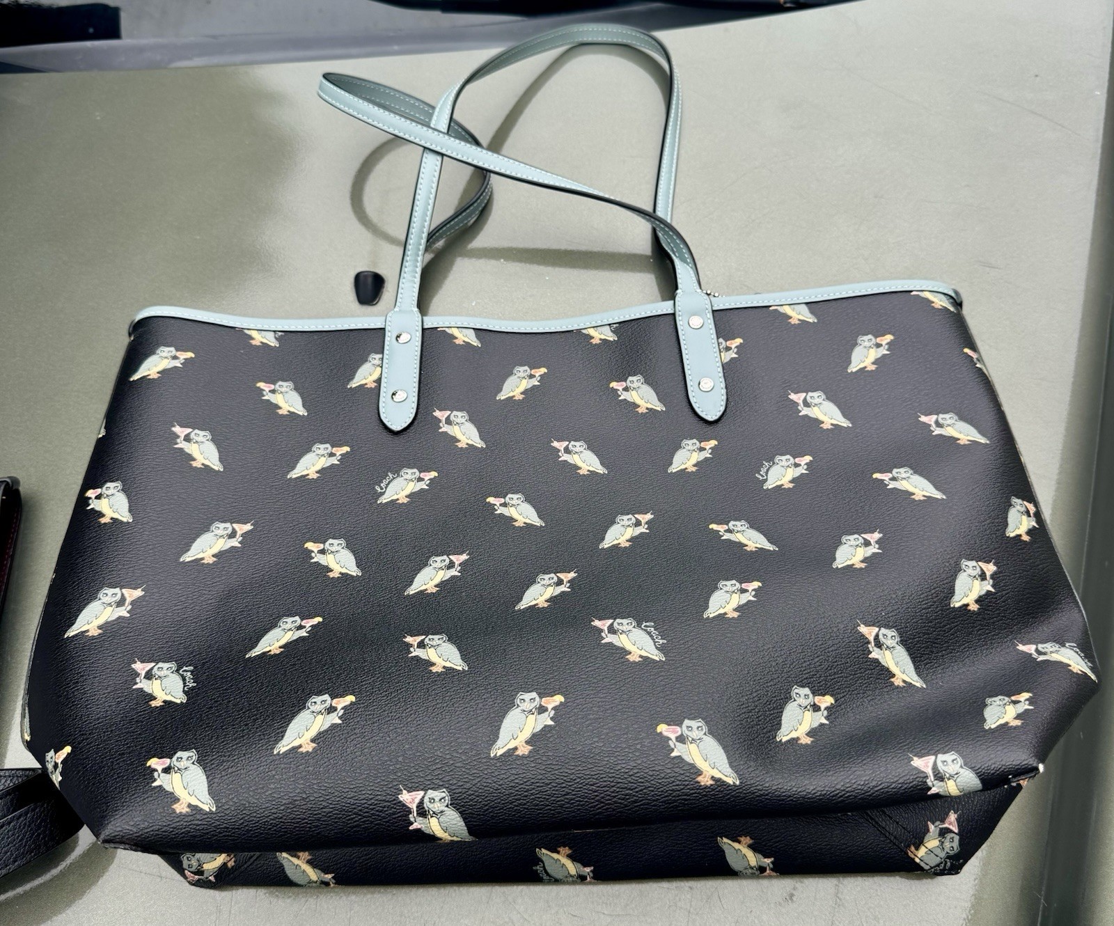 COACH NEW YORK Reversible City Tote With Party Owl Print F80235 Black Blue