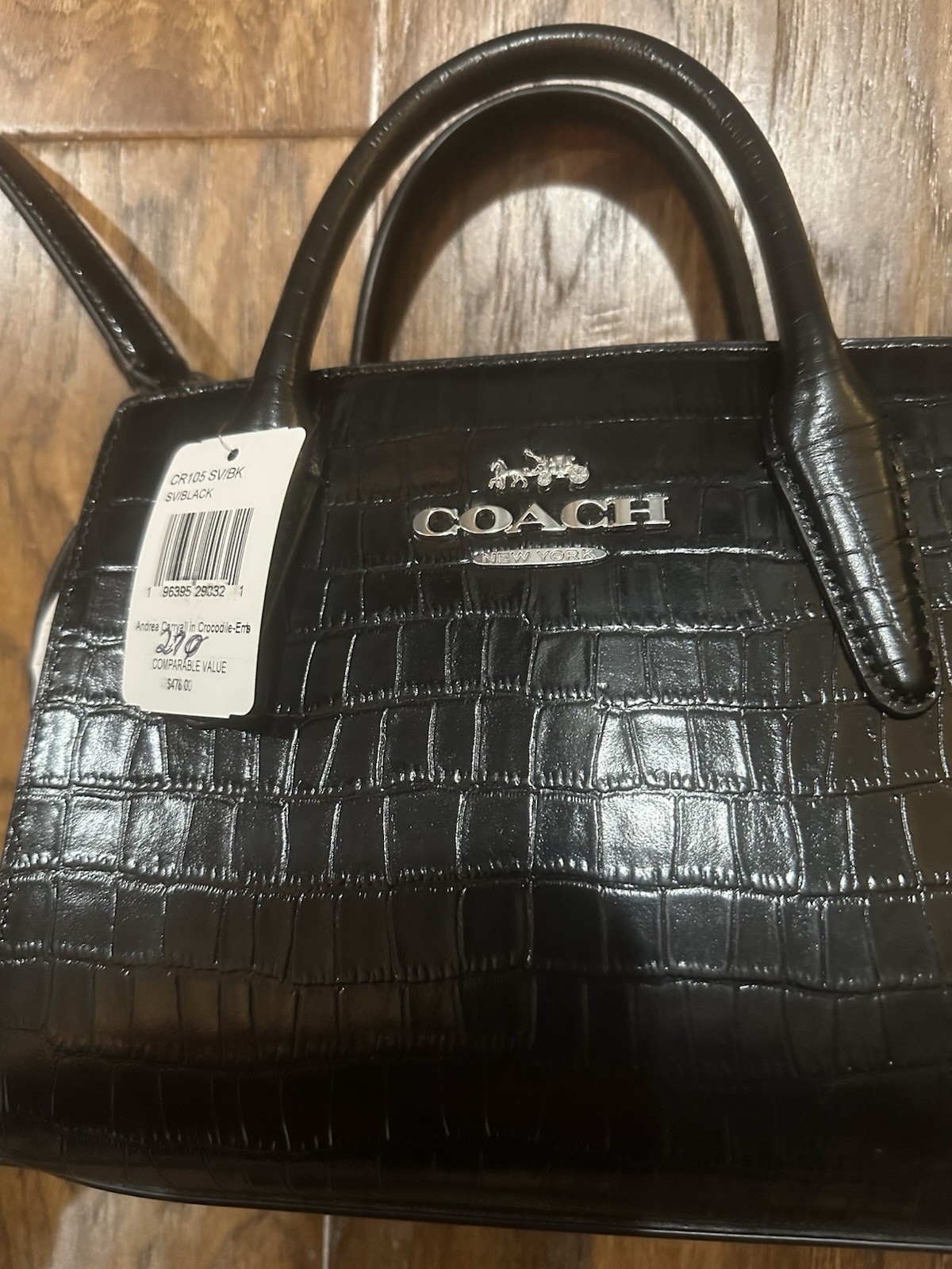 COACH Andrea Carryall Bag Crossbody In Crocodile-embossed Leather CR105 Black