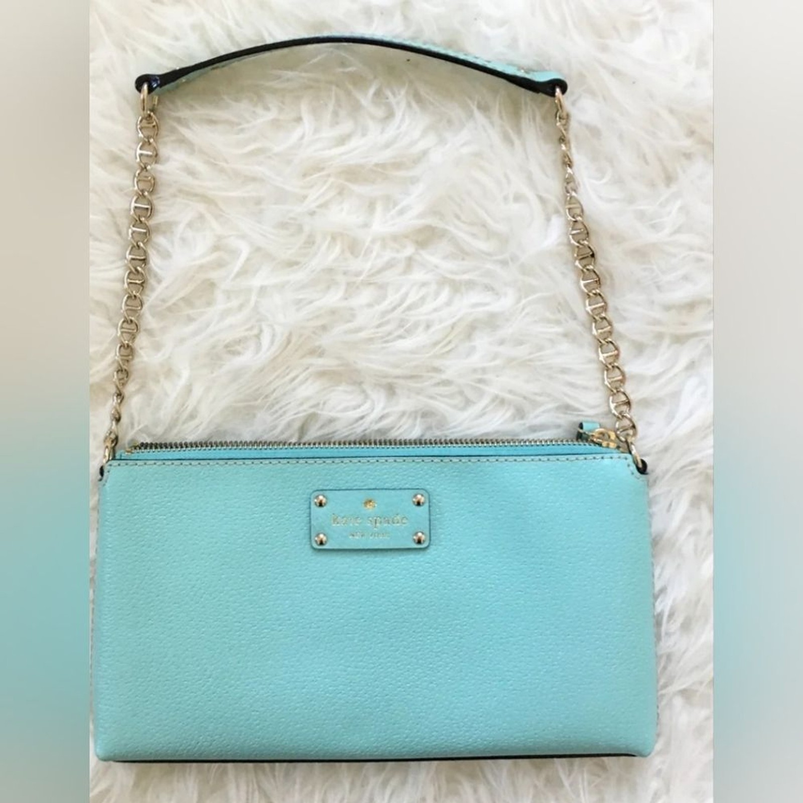 Kate Spade Designer Wellesley Byrd Robin Egg Blue Shoulder Bag Clutch Purse