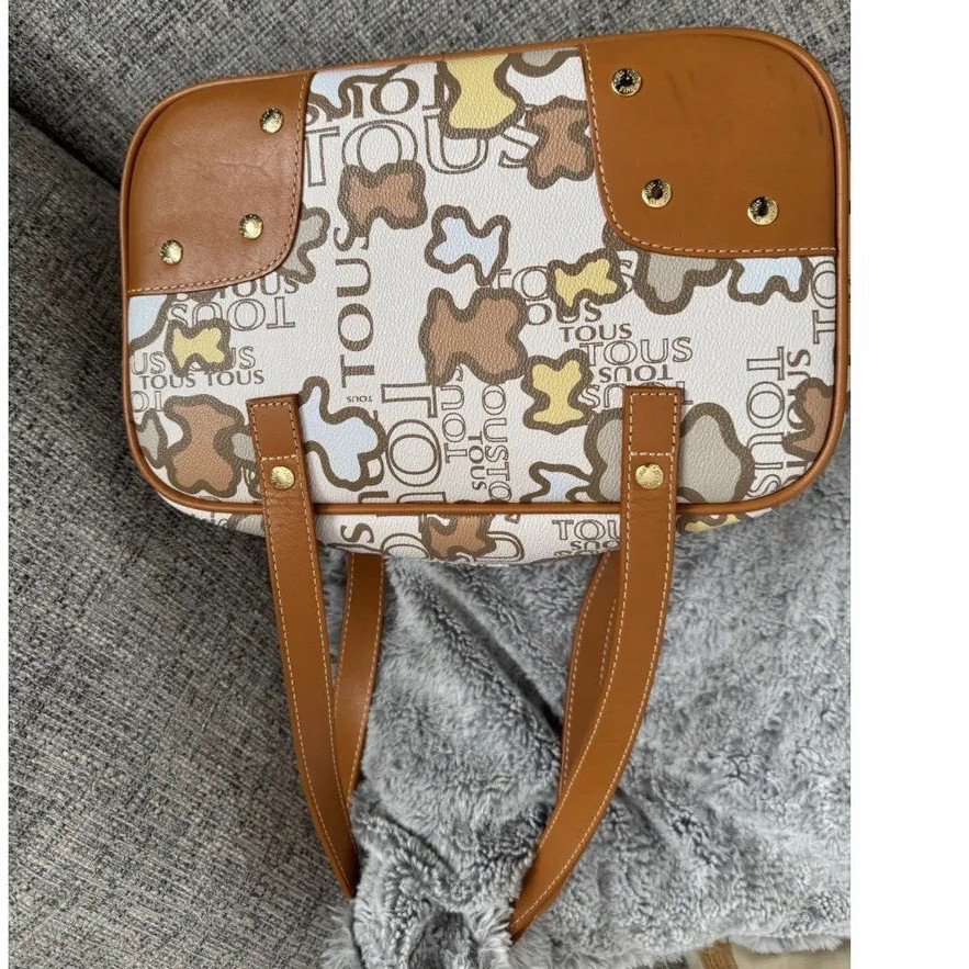TOUS Monogram Satchel Top Handle Bag Zip Closure Double Handles Bag Charm