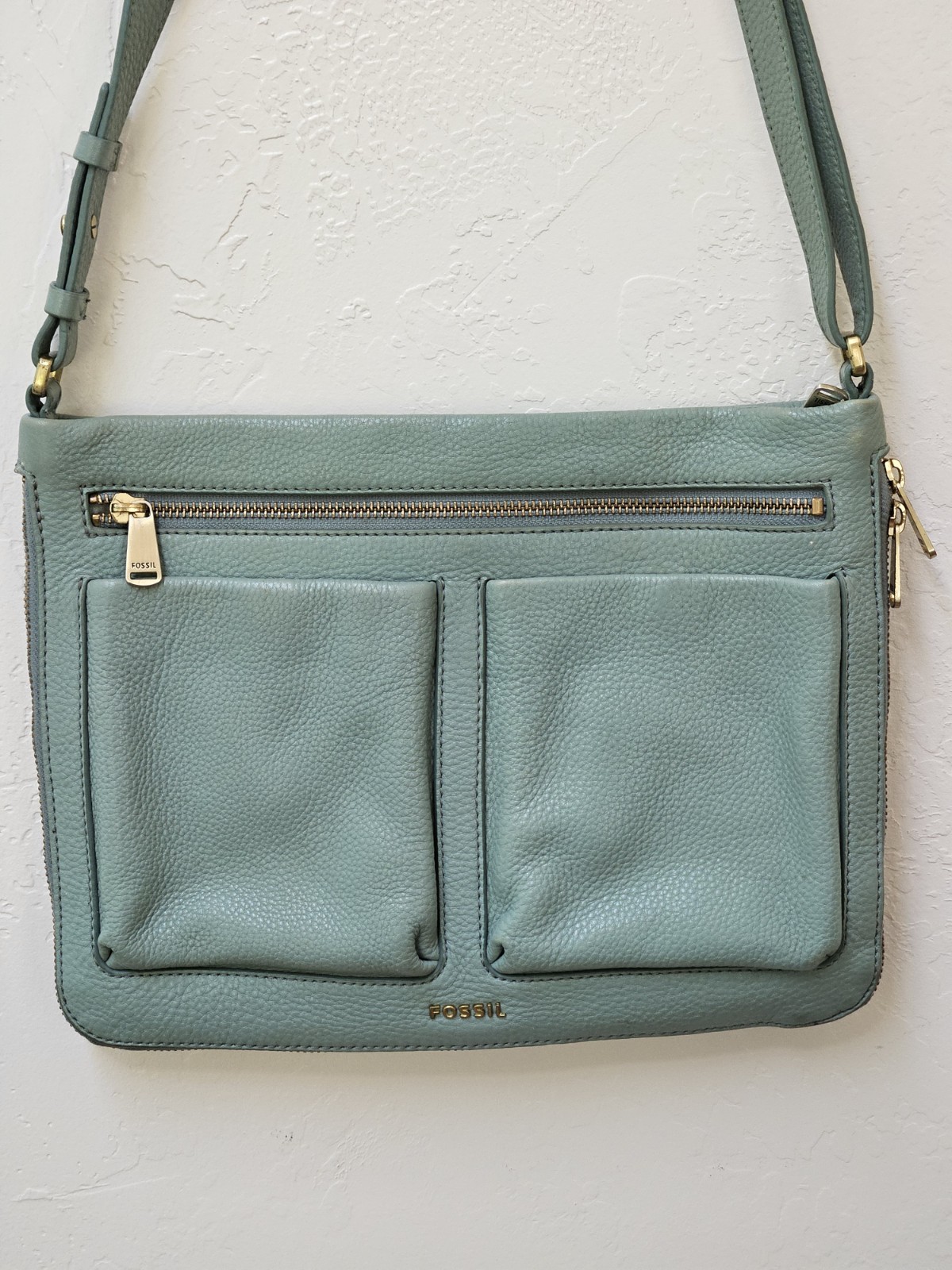 Vintage Fossil Piper Small Crossbody Cowhide Light Blue Leather Bag
