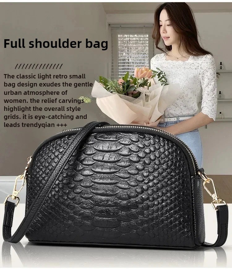 Luxury Crocodile Pattern Leather Crossbody Bag Women Cowhide Messenger Tote Hand