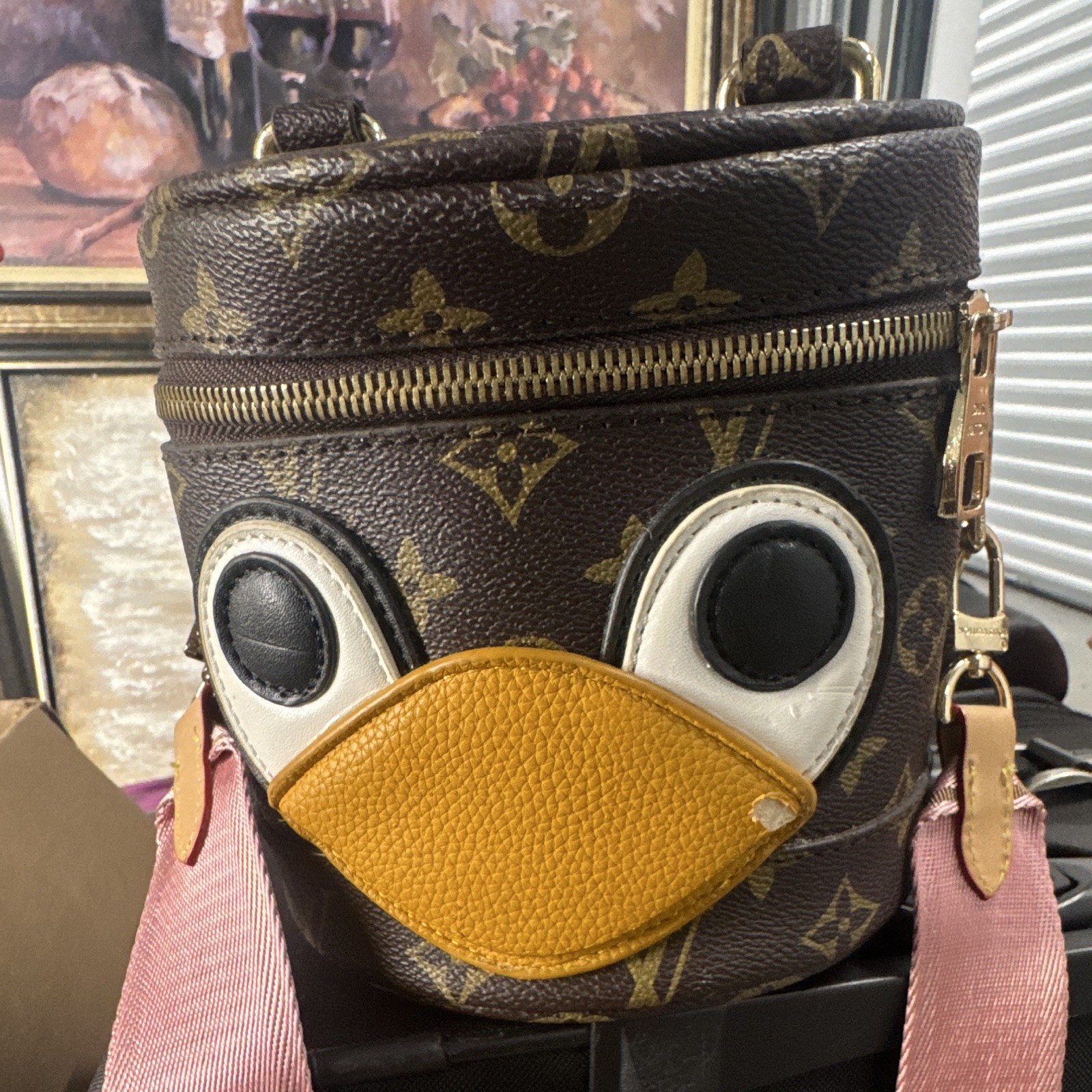 Louis Vuitton Monogram Duck Crossbody Bag Small Zip Gold Chain Pink Strap