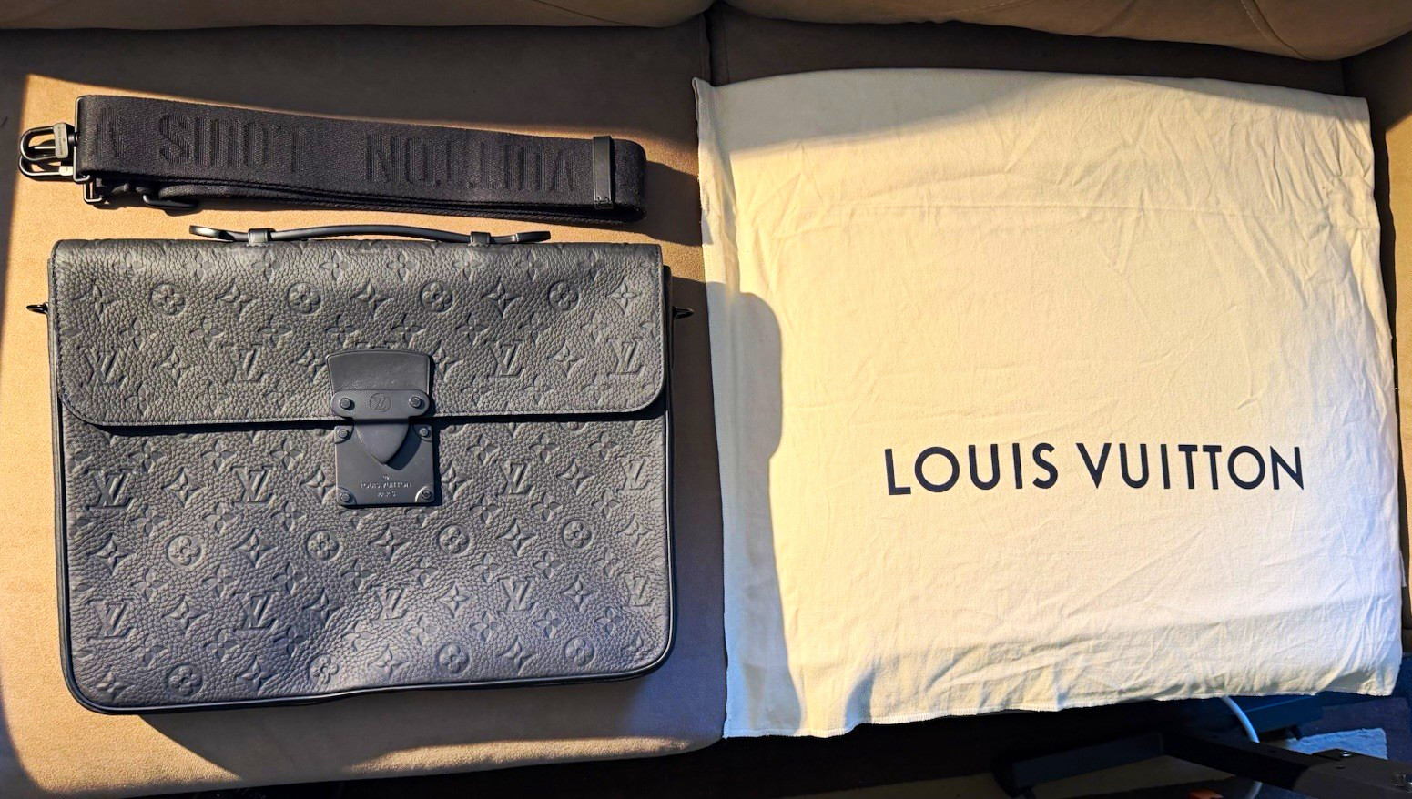 Louis Vuitton S Lock Monogram Taurillon Leather briefcase w/ Detachable Strap