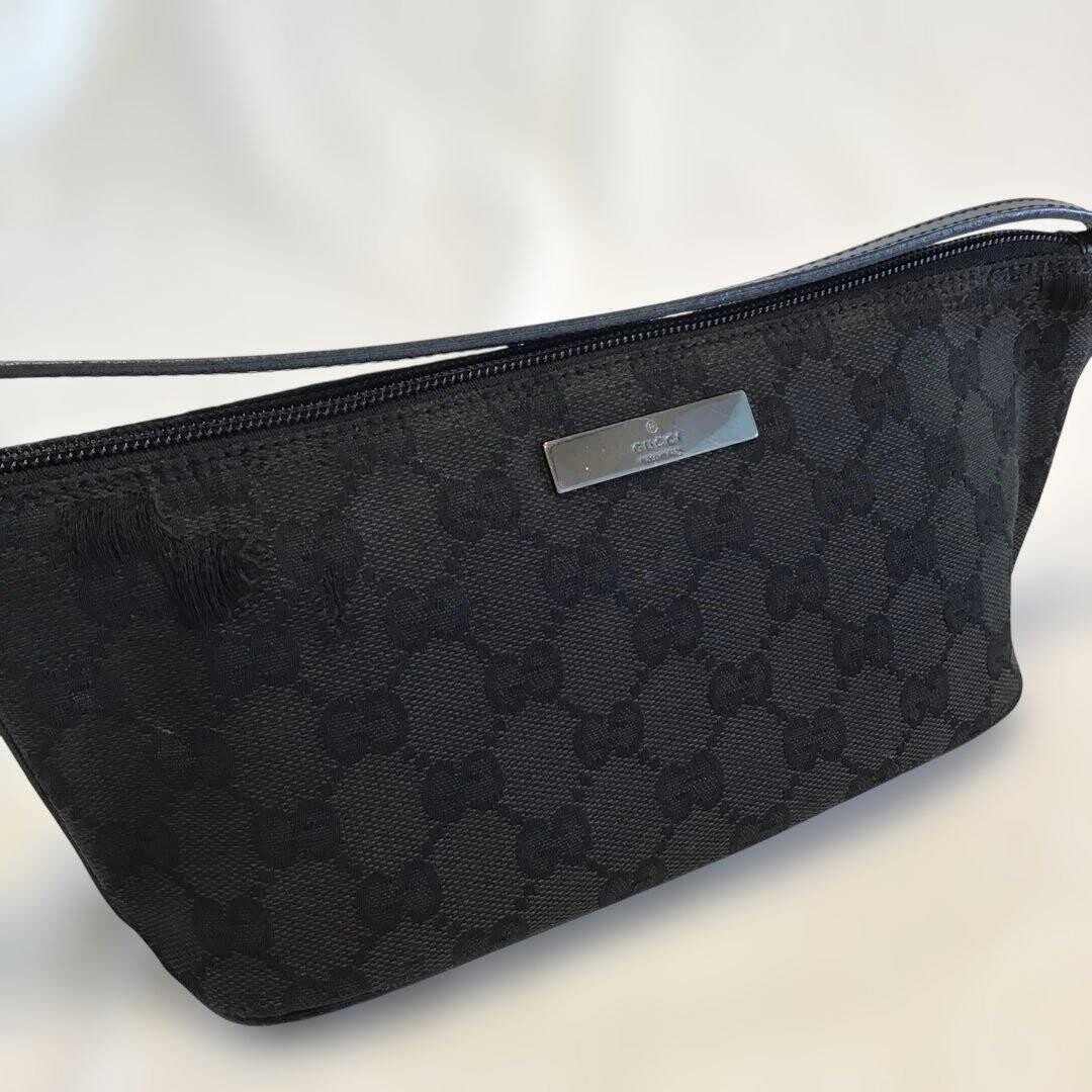 GUCCI Boat Bag Pochette GG Canvas Black Vintage Authentic From Japan
