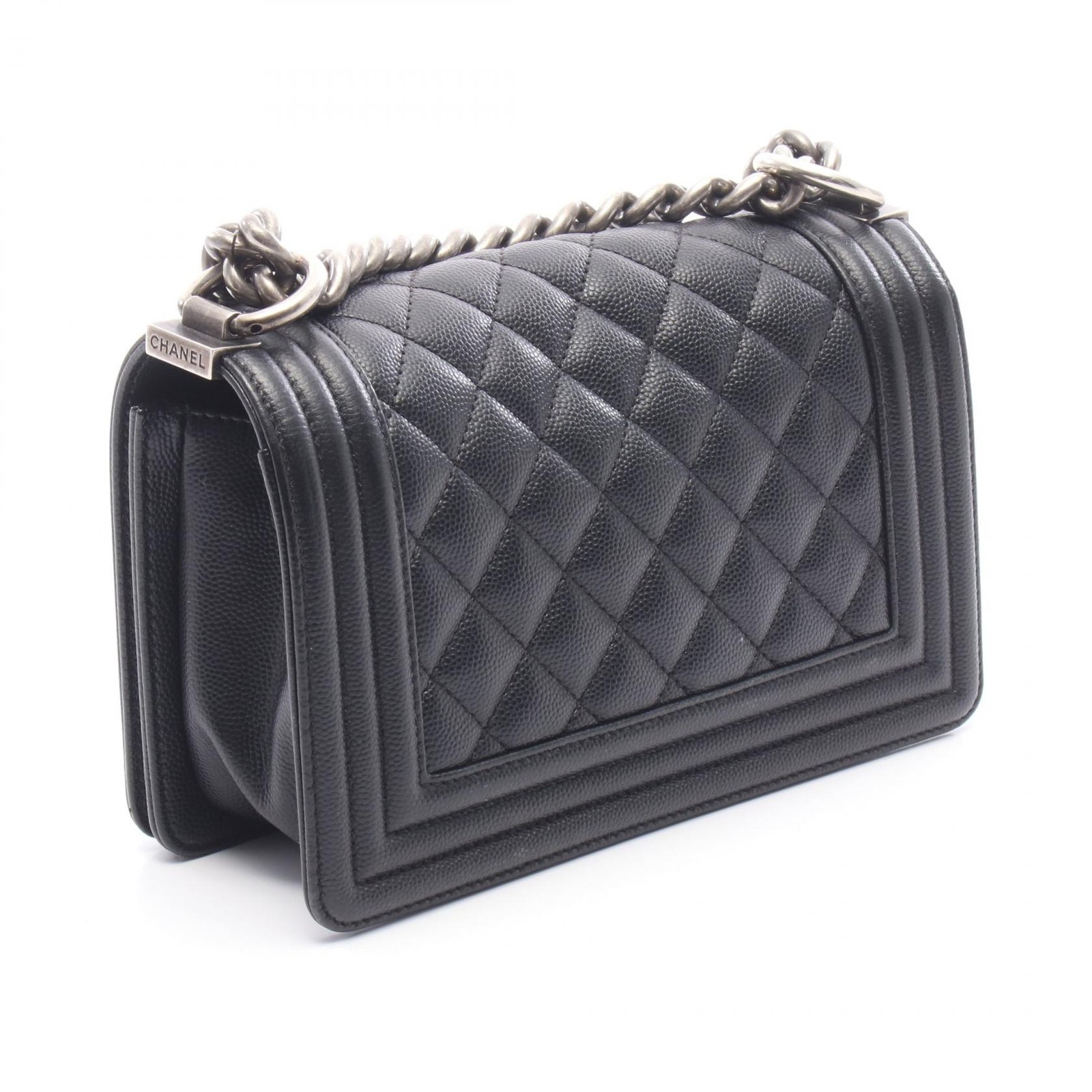 CHANEL Boy Chanel Small Chain Shoulder Bag A67085 Calfskin Black SHW Used CC