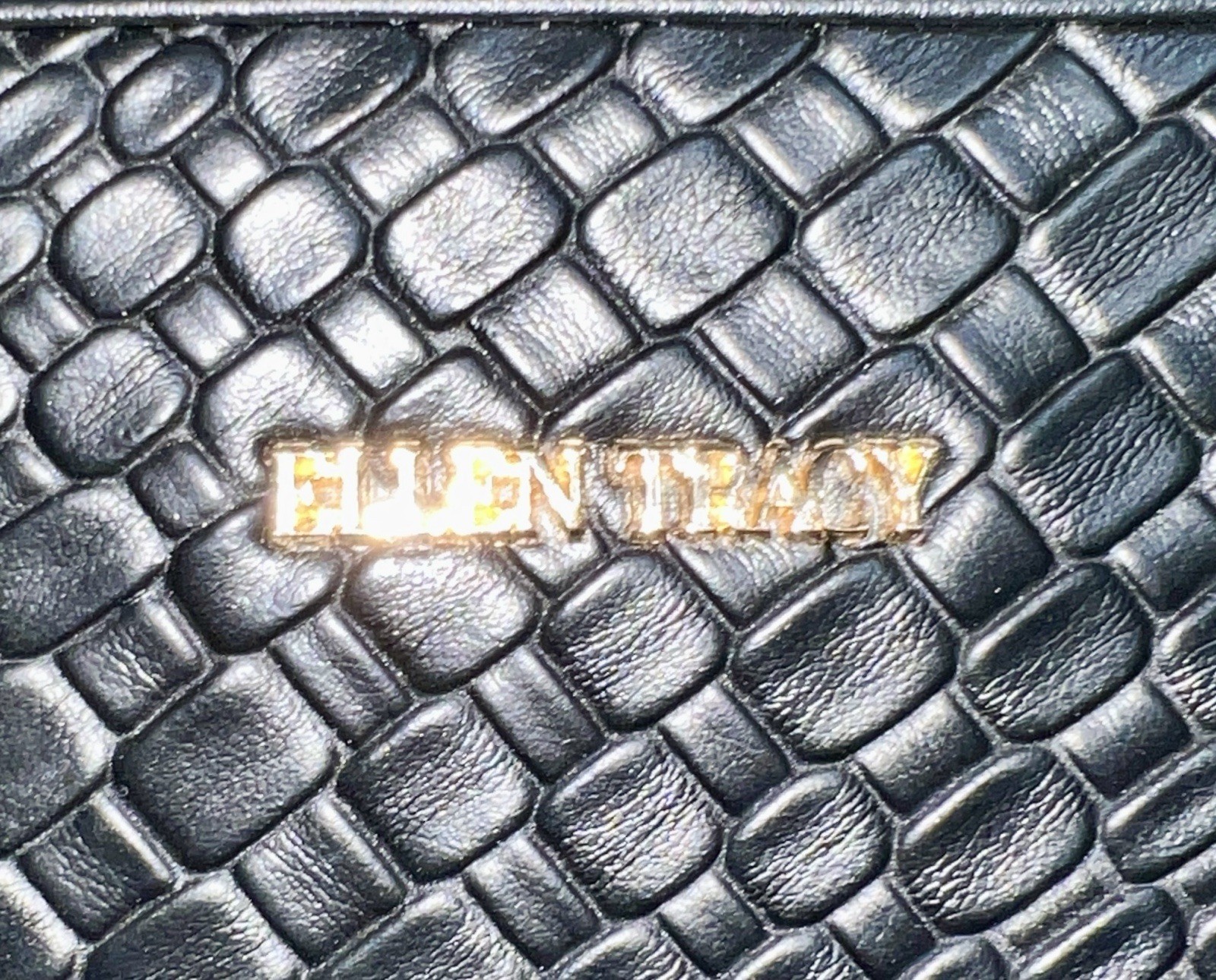 Ellen Tracy The Allison 18.5″ Black Woven PU East West Workbook Tote Shopper EUC