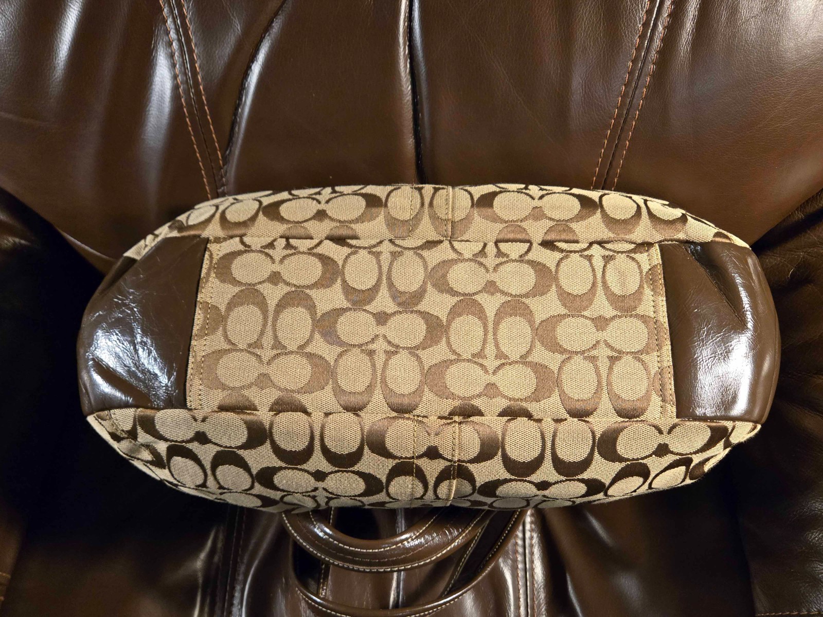 VTG Coach Signature Jacquard Hobo Bag Y2K Ergo Kiss Lock Leather Handles F14380