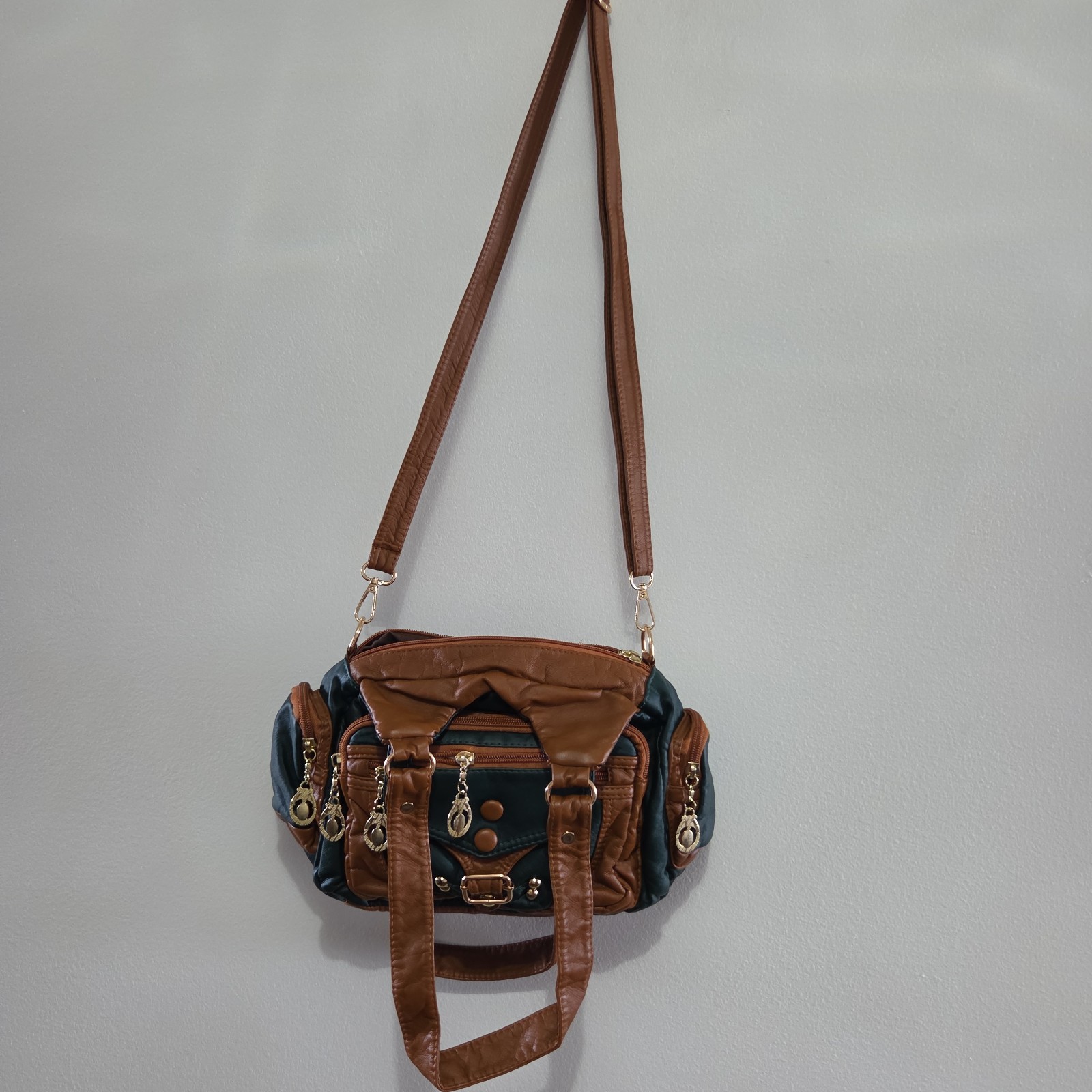 Retro Womens Shoulder Purse Trendy Handbag Green Brown A
