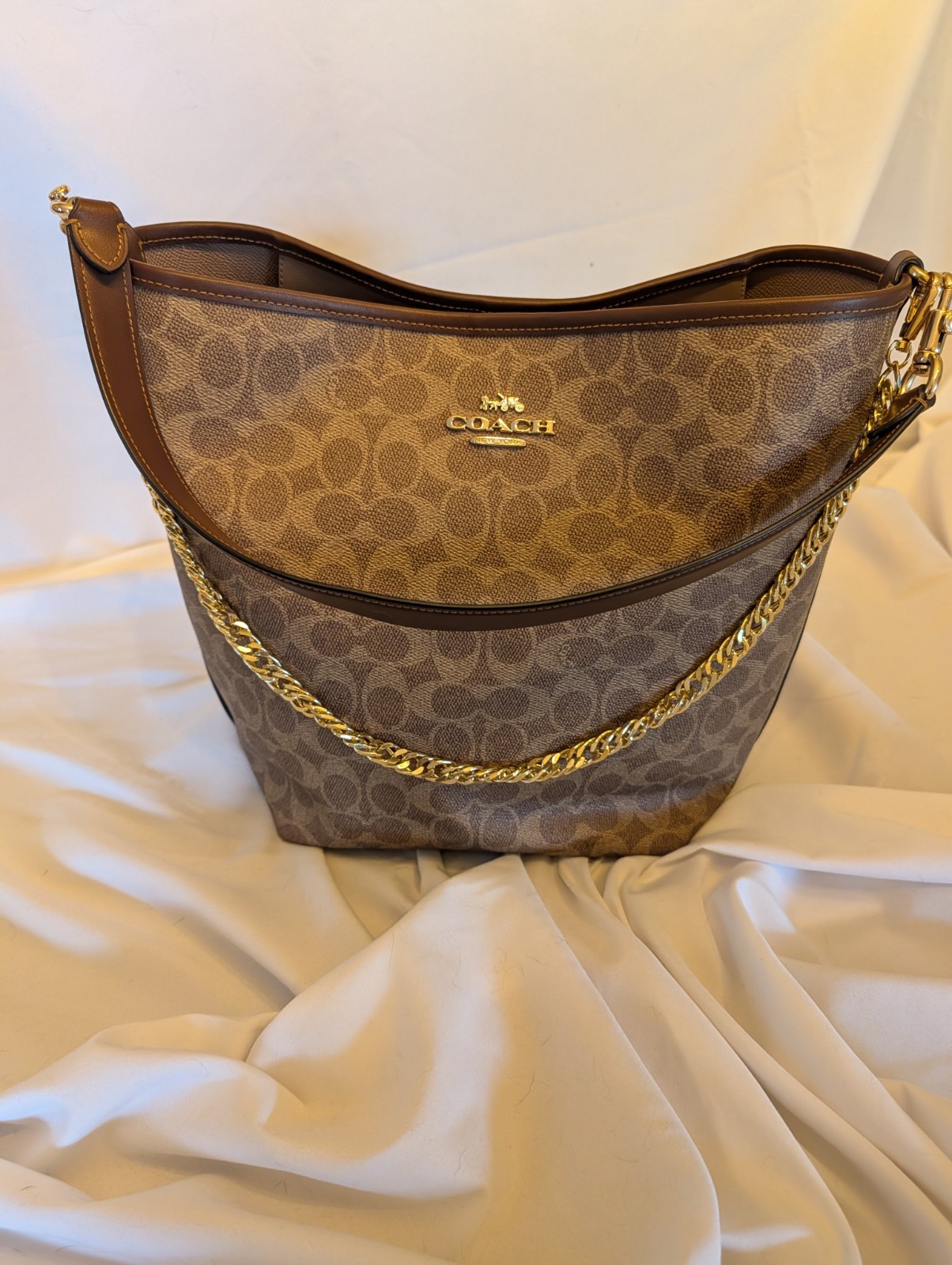Coach City Large Bucket Bag Crossbody In Signature Canvas CT802 Khaki/Brown
