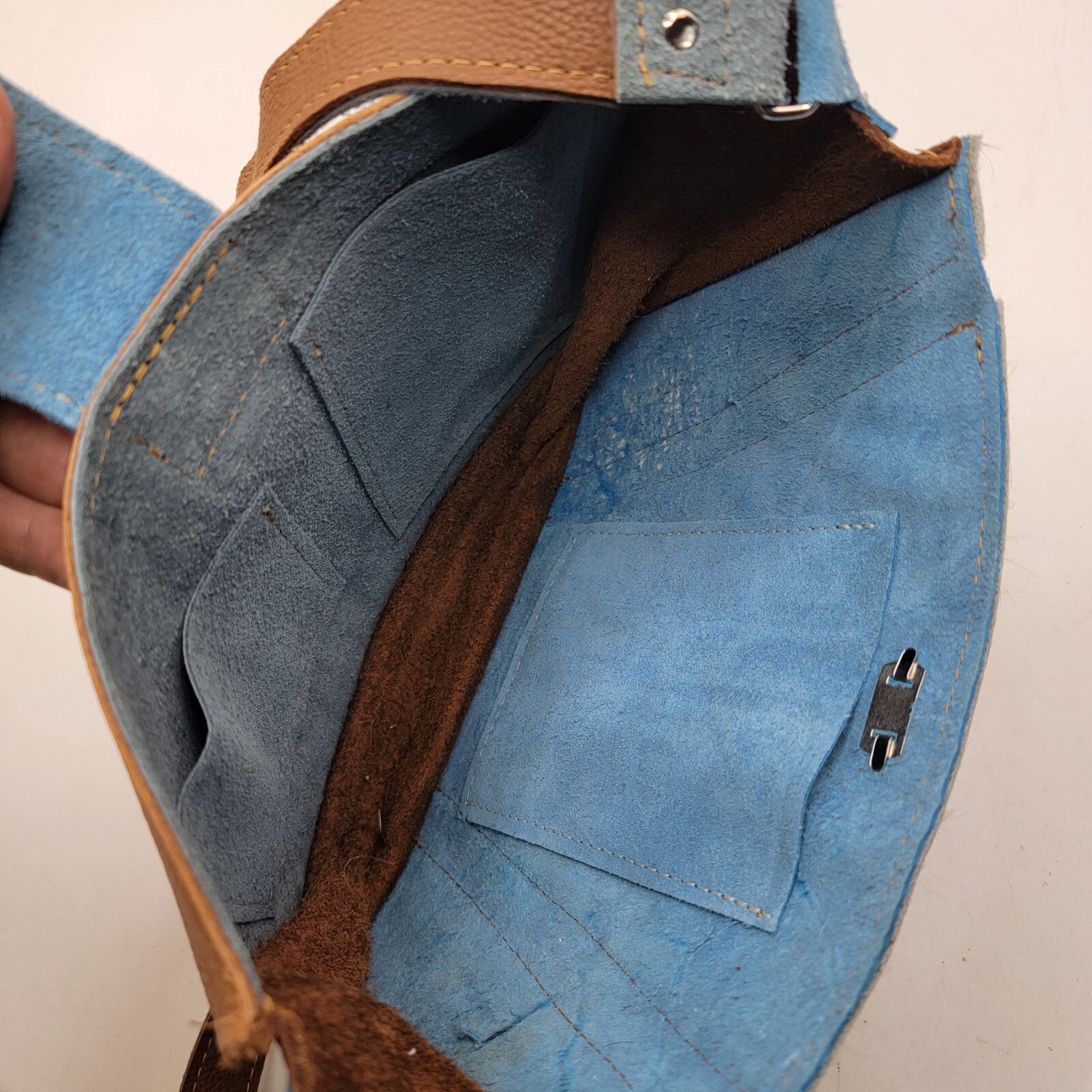 Handmade Leather Cowhide Fur Purse 11×8 Inches Blue