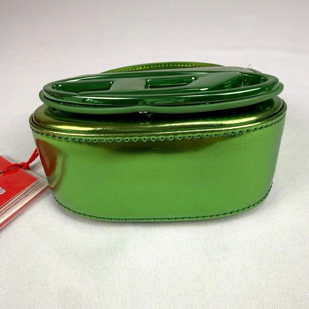 DIESEL 1DR Mini 2WAY Shoulder Bag Metallic Green Cow Leather Top Handle Auth