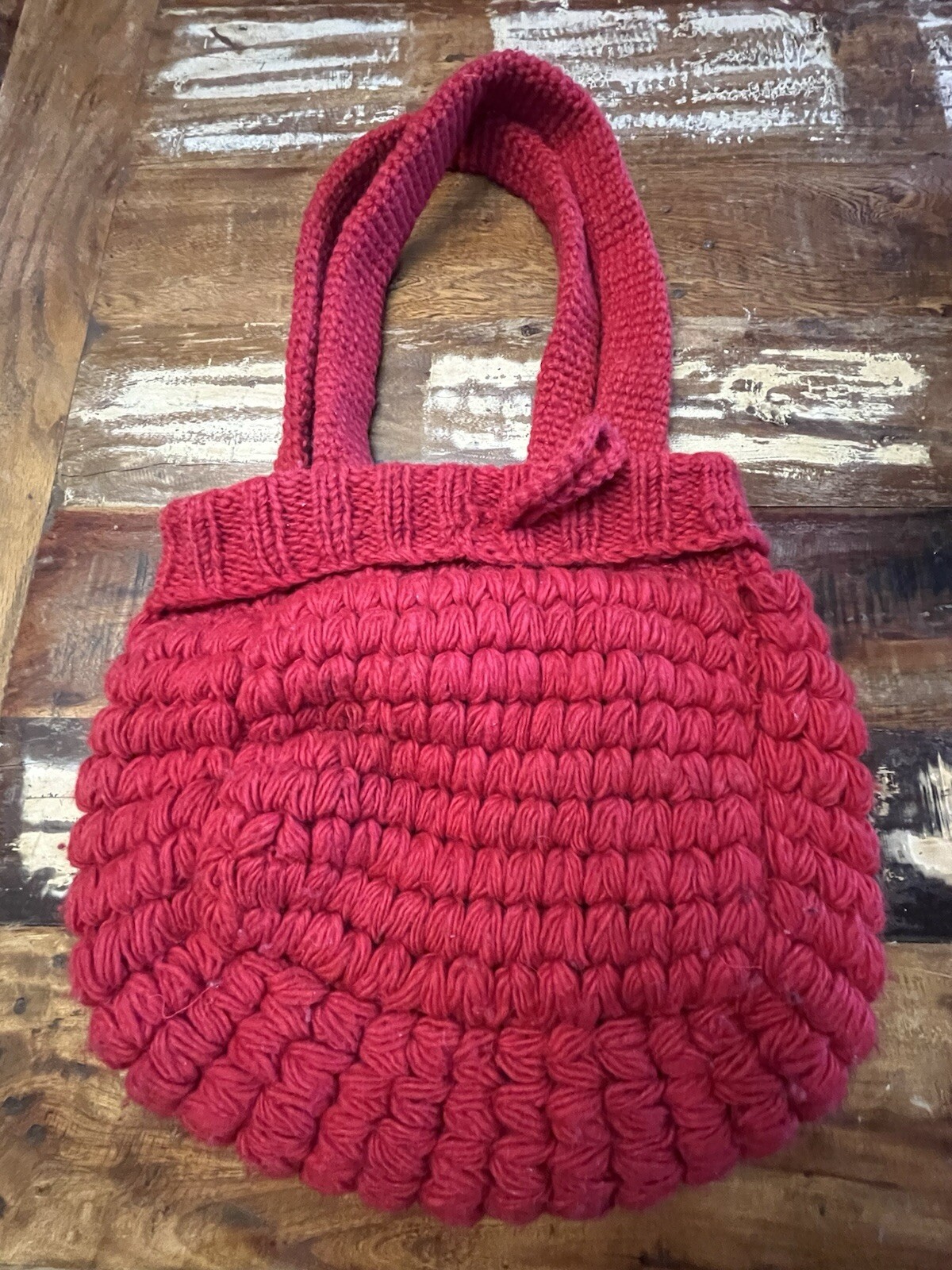 En Gry Sif Red Knit Handmade Purse Shoulder Straps Flower