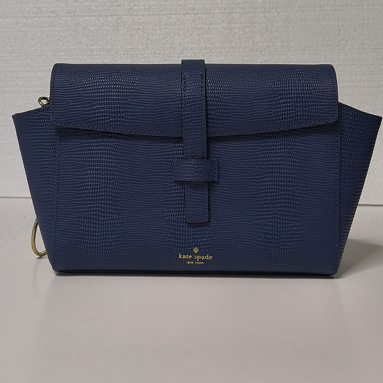 Kate Spade Riverside Street Emmie Crossbody Bag Blue Lizard Embossed Snake Chain