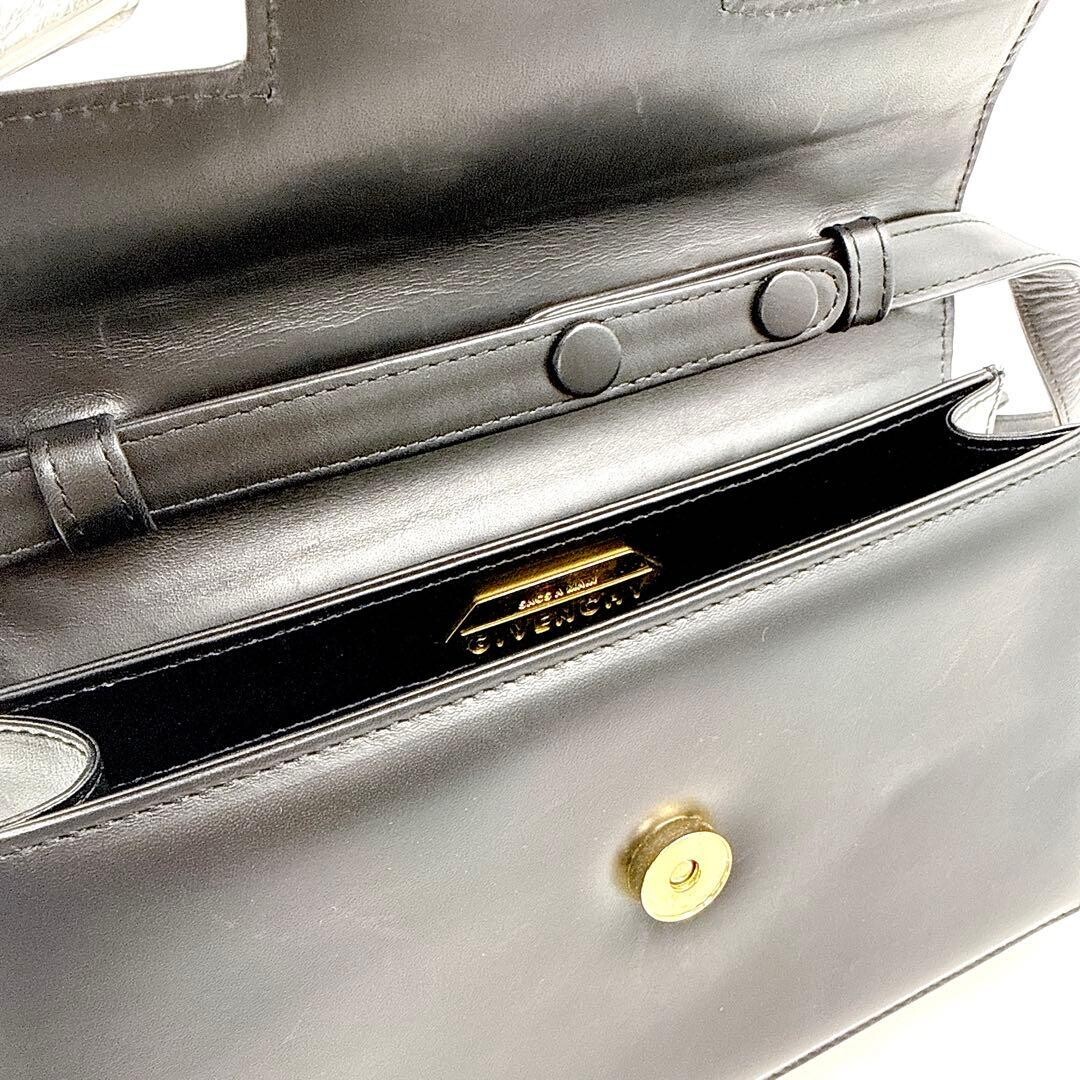 Givenchy Black Leather 2Way Formal Handbag Shoulder Bag Gold Women