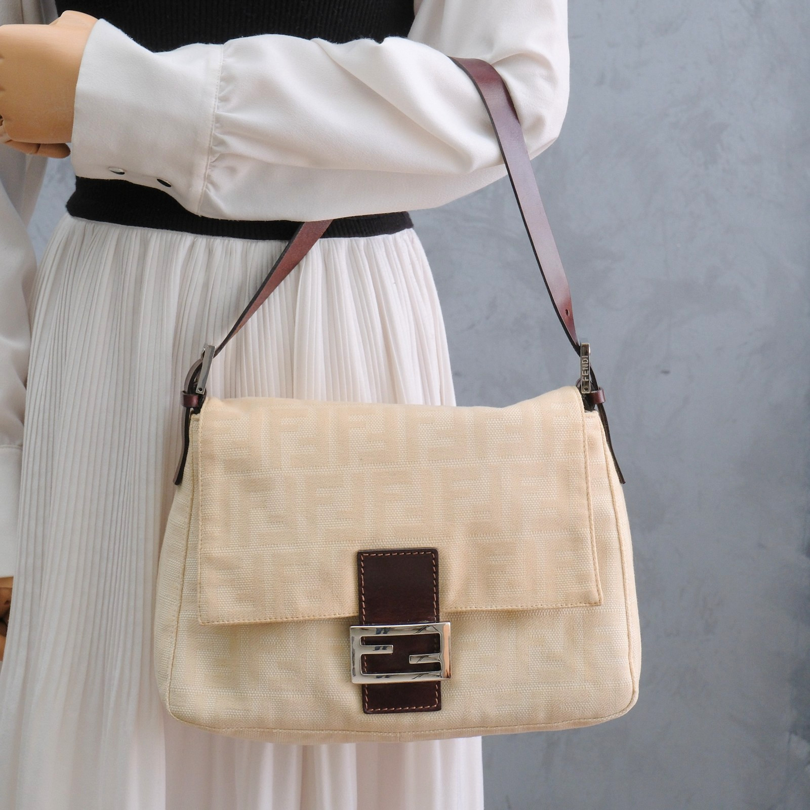 FENDI Mamma Baguette Shoulder Hand Bag Zucca Ivory