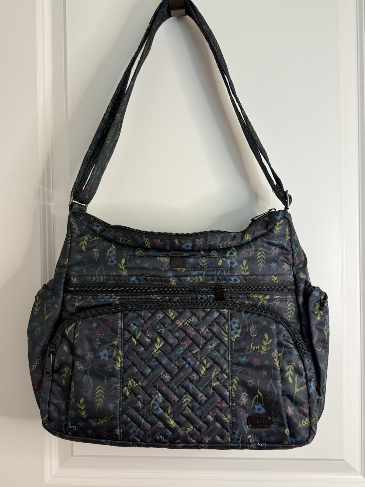 Lug Floral Quilted Zip Shoulder Bag Blue Lining Detachable Adjustable Strap