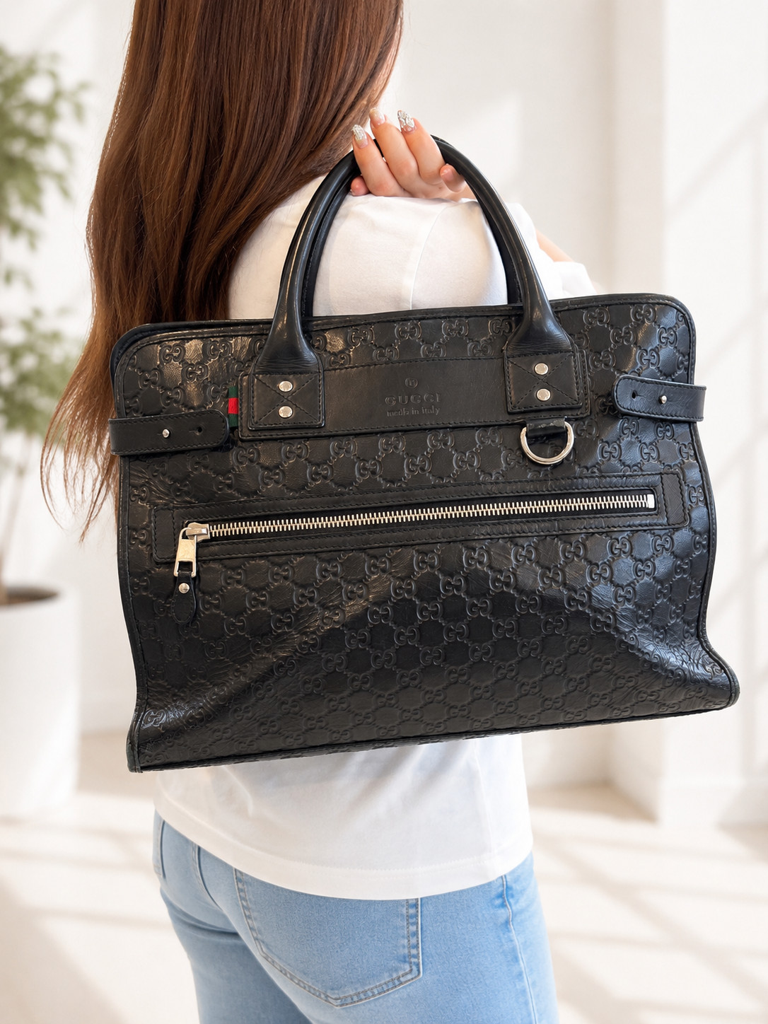 Vintage GUCCI Guccissima Briefcase Business Bag Black