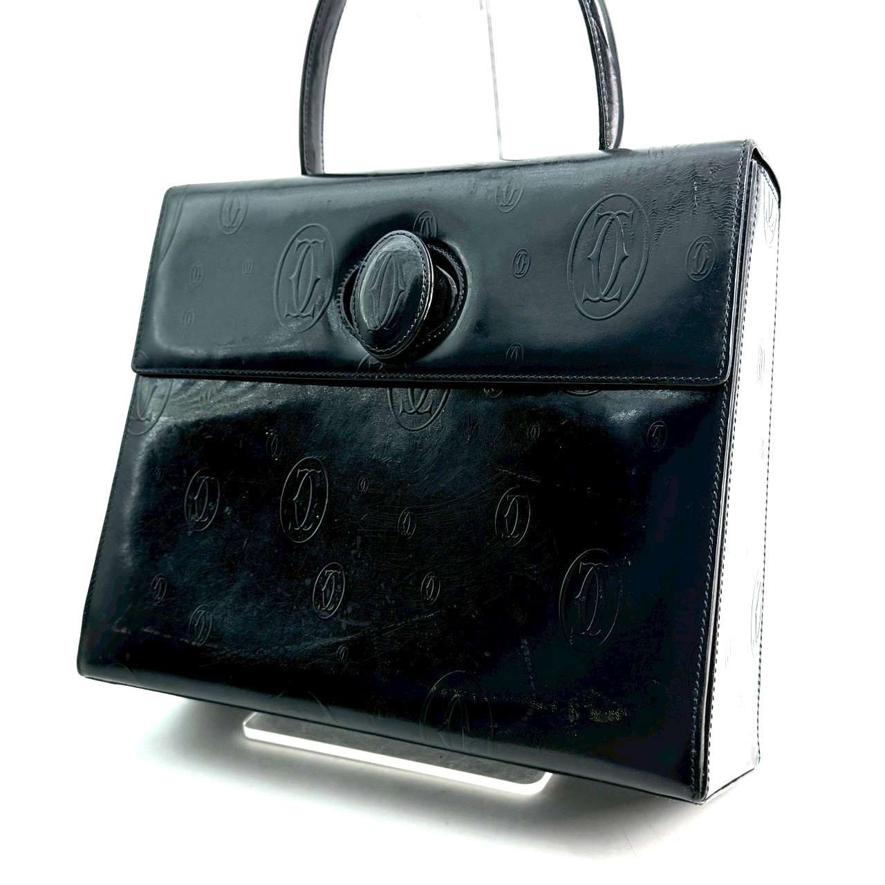 Vintage Cartier Happy Birthday Hand Bag Calf Leather Black Authentic
