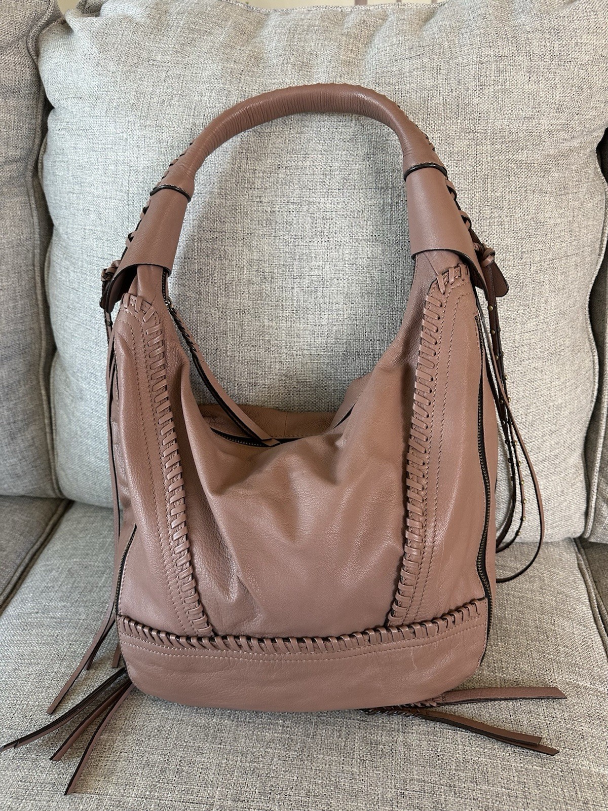 orYANY Mauve/Rose Braided Trim Hobo Shoulder Bag