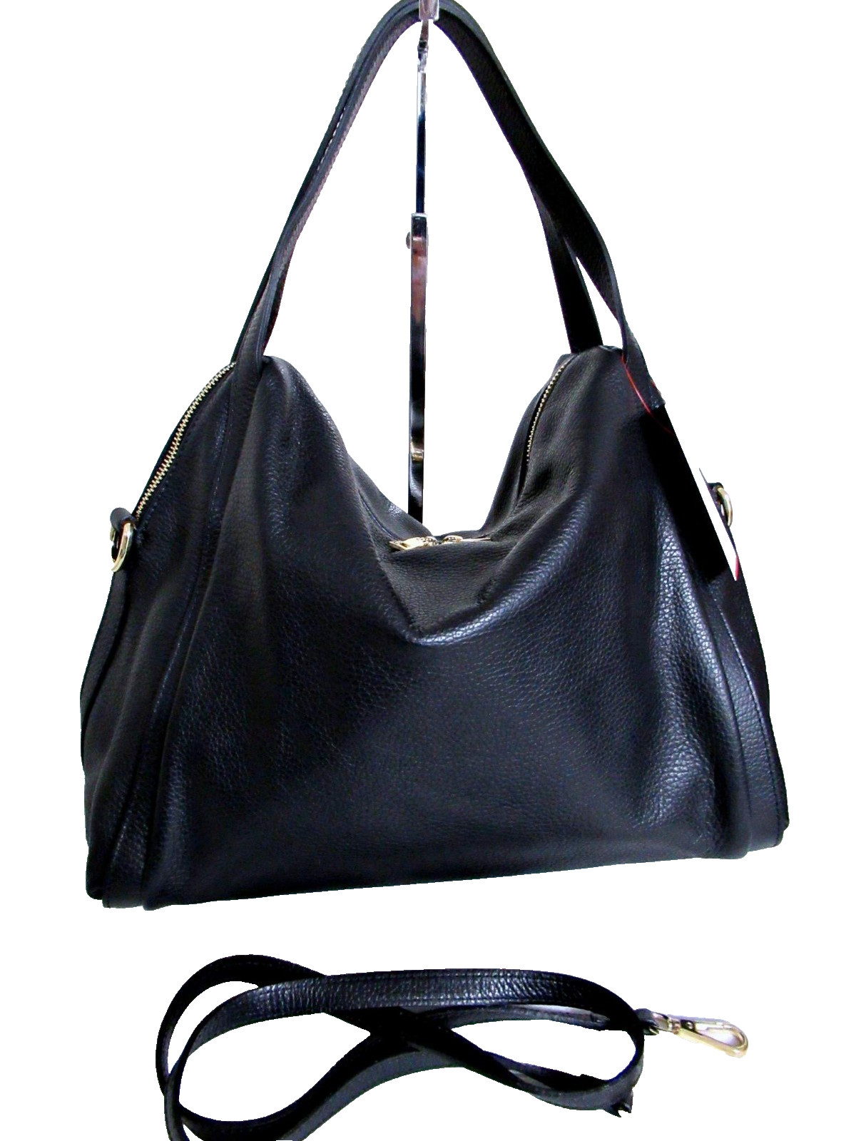 ITALIAN PREMIUM PEBBLED CALF LEATHER LARGE SHOULDER BAG HANDBAG – MADE IN ITALY