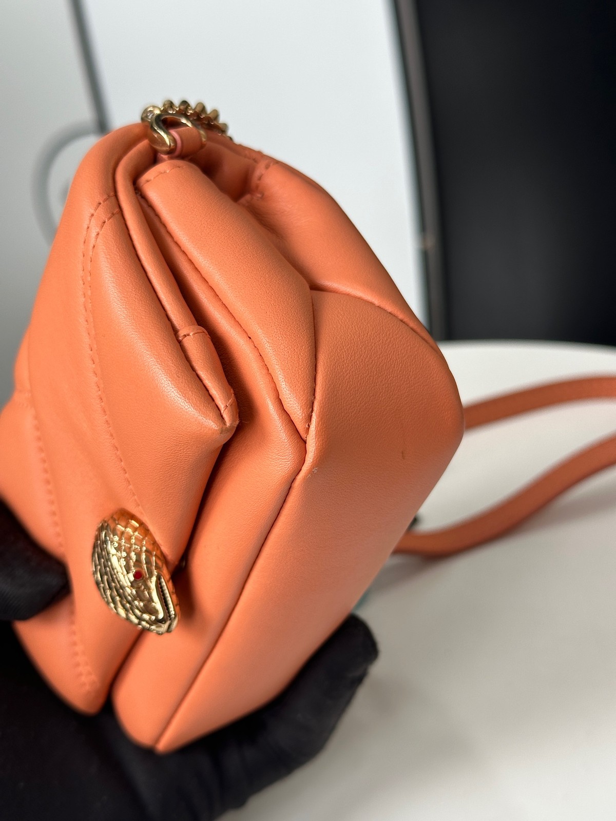 AUTH Bvlgari Serpenti Cabochon Coral Orange Micro Crossbody Bag