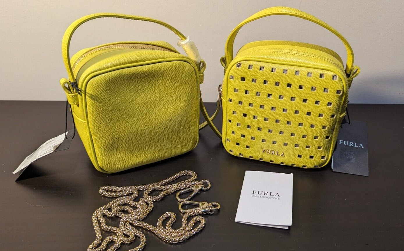 FURLA YOYO MINI CROSSBODY BAG IN ACID GREEN 100% LEATHER PURSE *BRAND NEW*