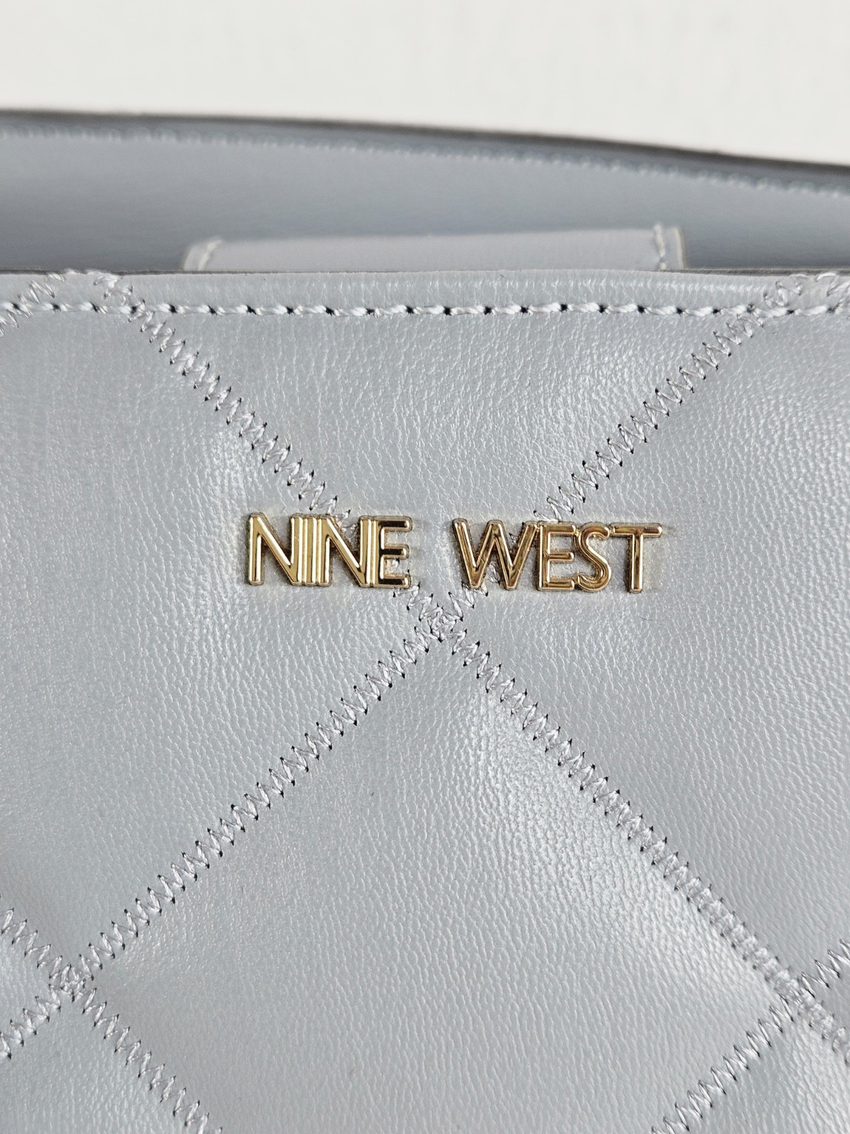 Nine West Sidonie Quilted Carryall Tote Bag Blue Grey Gold Chain Strap Shoulder