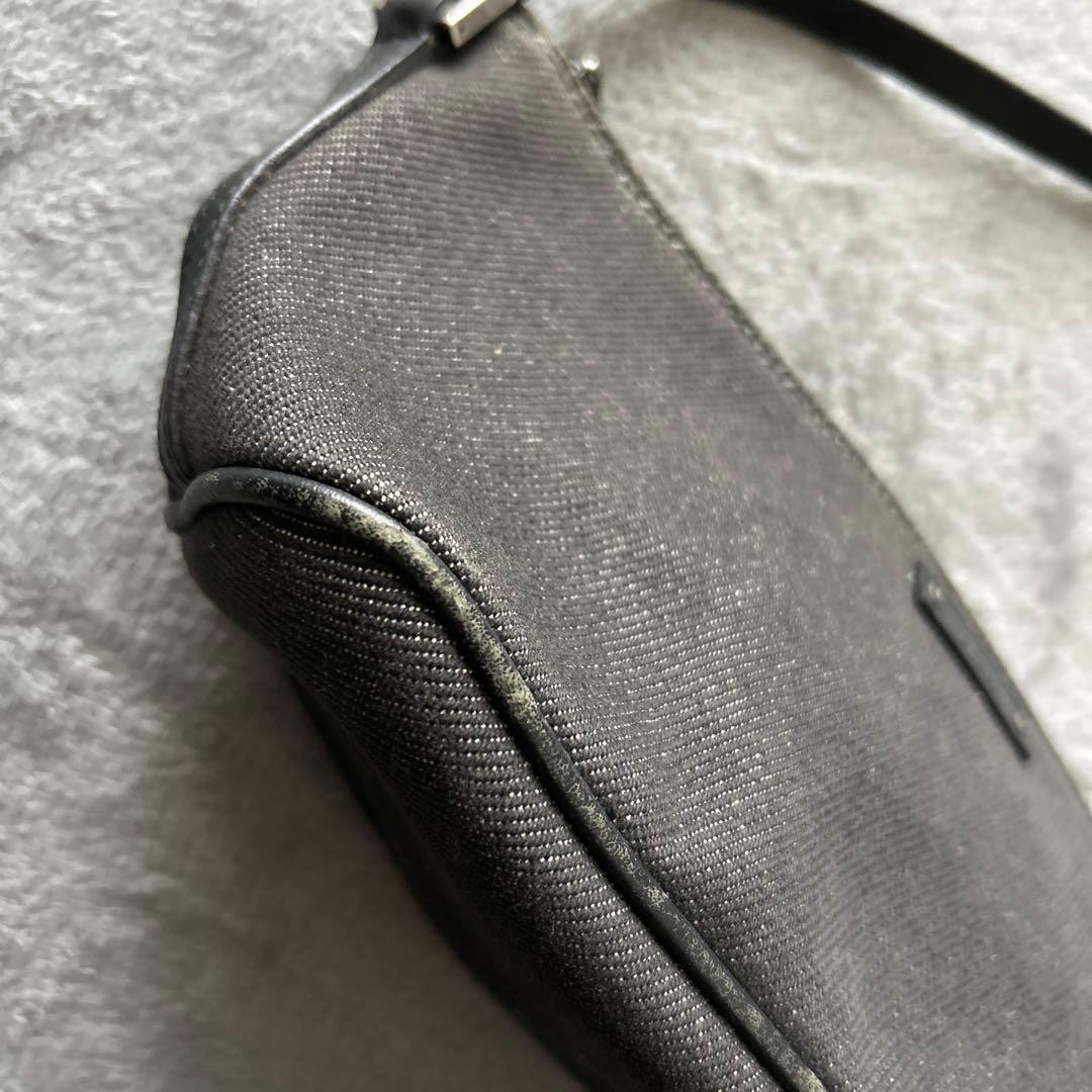 GUCCI Black Denim Canvas Handbag Pouch 28×11.5cm Silver Hardware Authentic