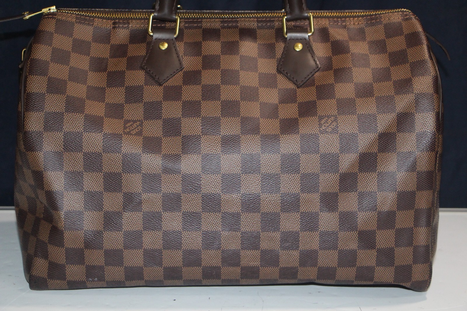 Louis Vuitton Speedy 35 Damier Ebene Brown Canvas Satchel Bag