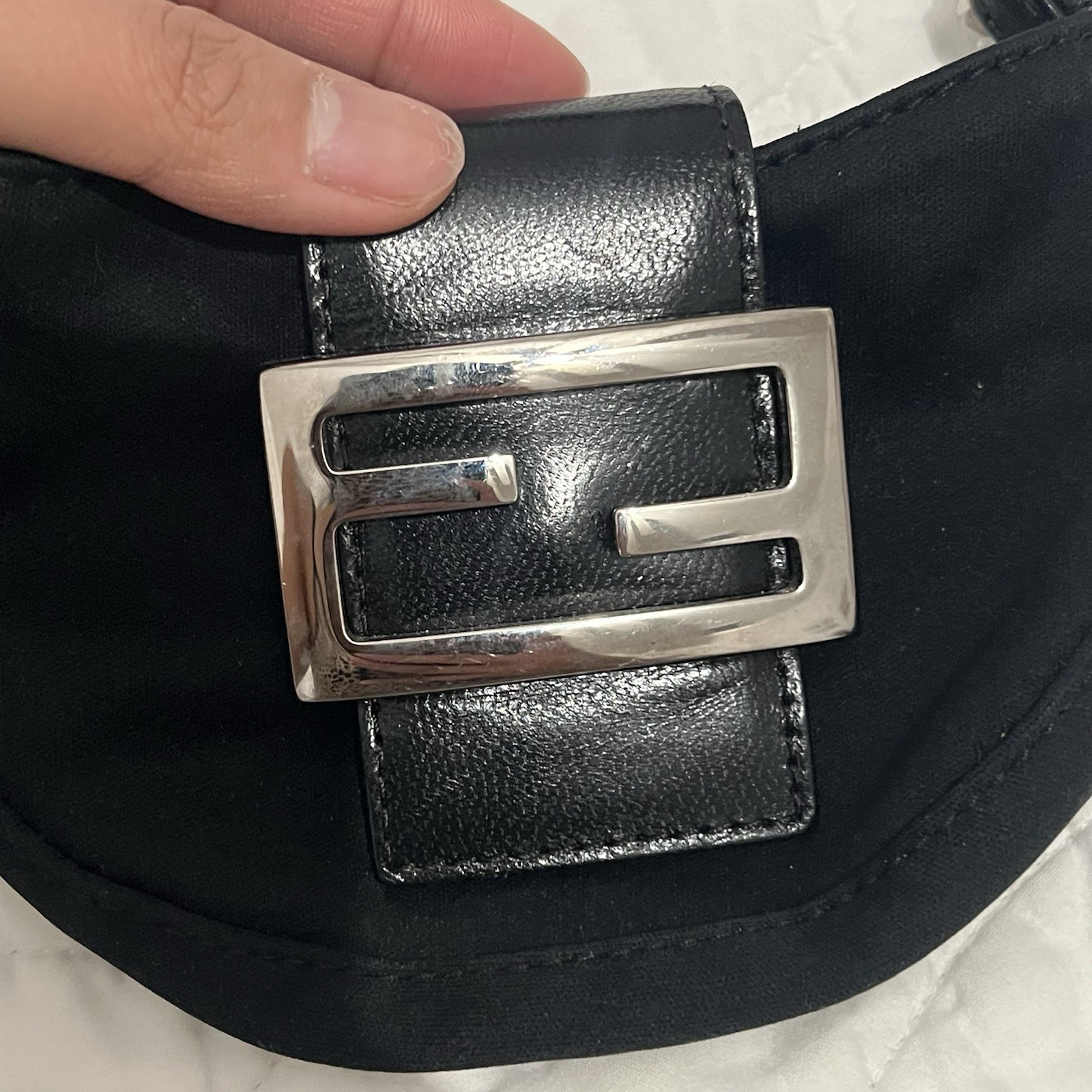 Fendi Mini Croissant Hand Bag Black Fabric And Leather With Silver Hardware