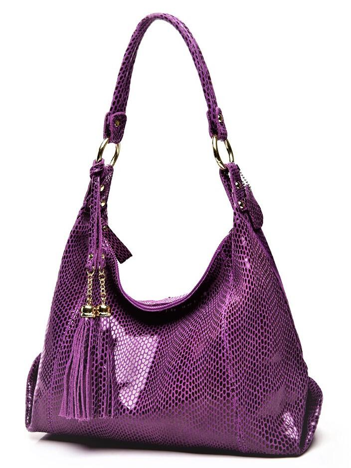 Bright Purple Shiny Soft Leather Shoulder Bag Large New