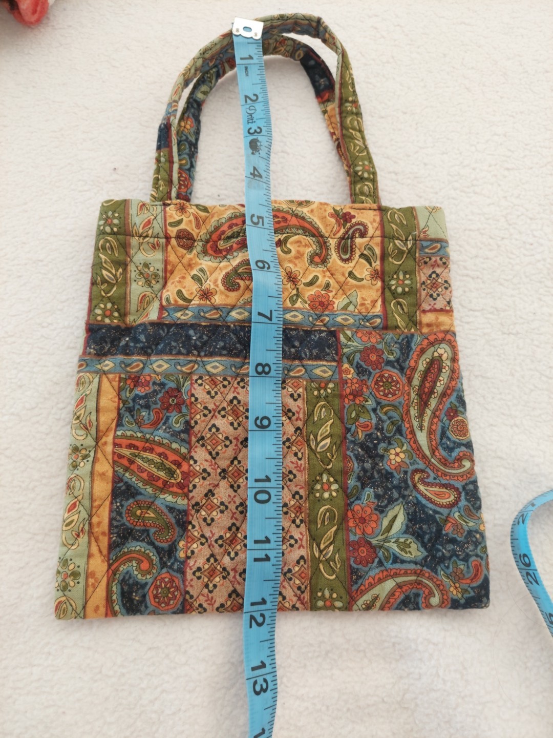 Quilted Purse Handmade Paisley Blue, Green, Beige, Gold With Handle One
