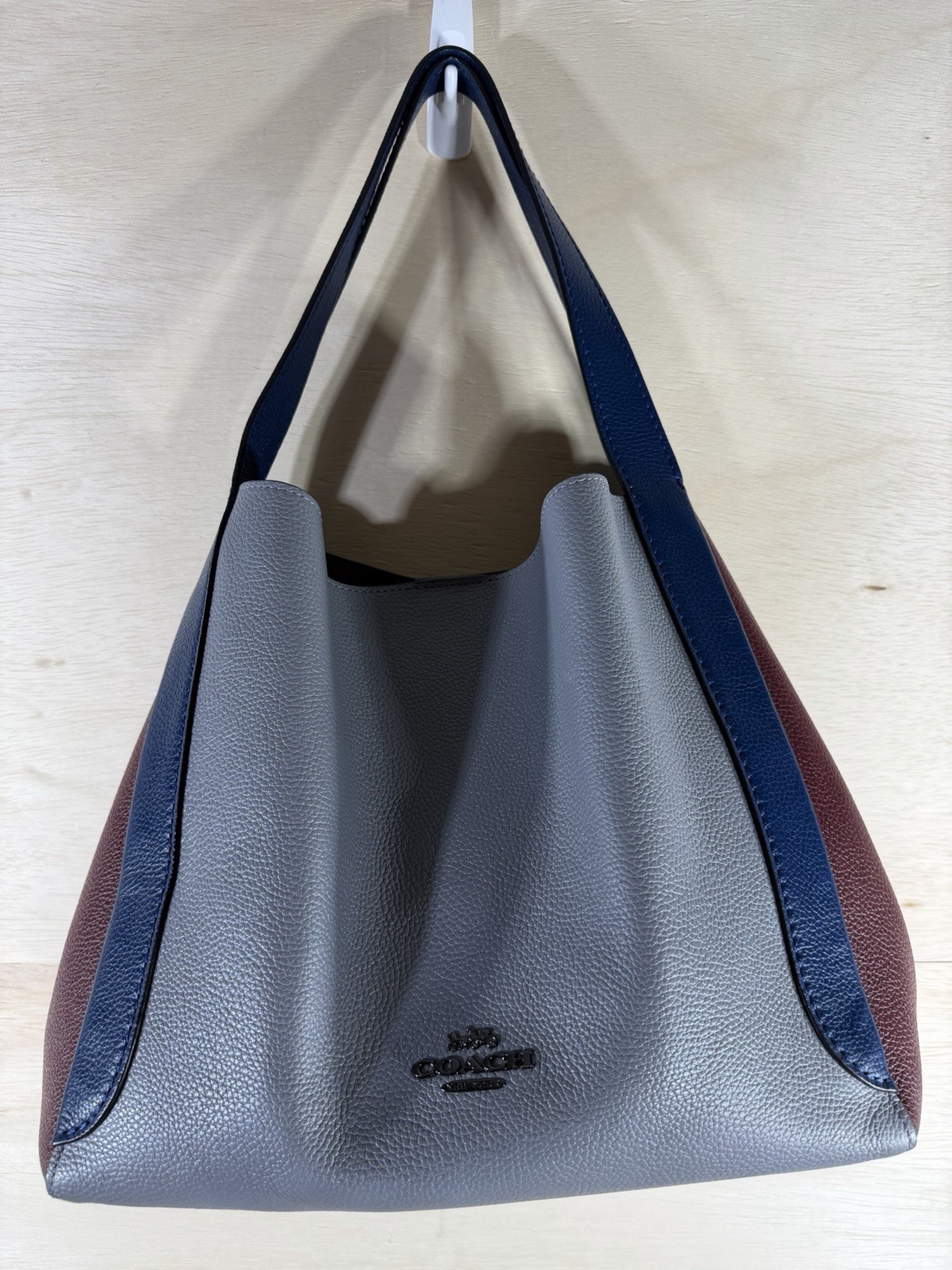 Coach 76088 Hadley Hobo Color-block Soft Pebbled Leather Shoulder Bag Grey Blue