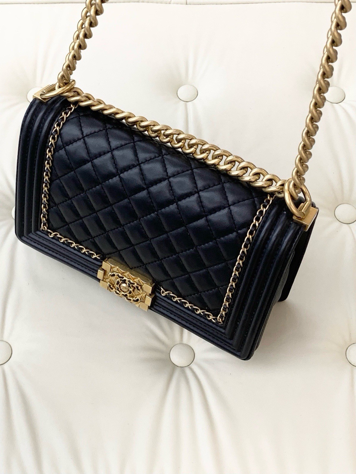 Authentic Pre-owned Chanel Medium Le Boy Bag in Black Calfskin with Gold
