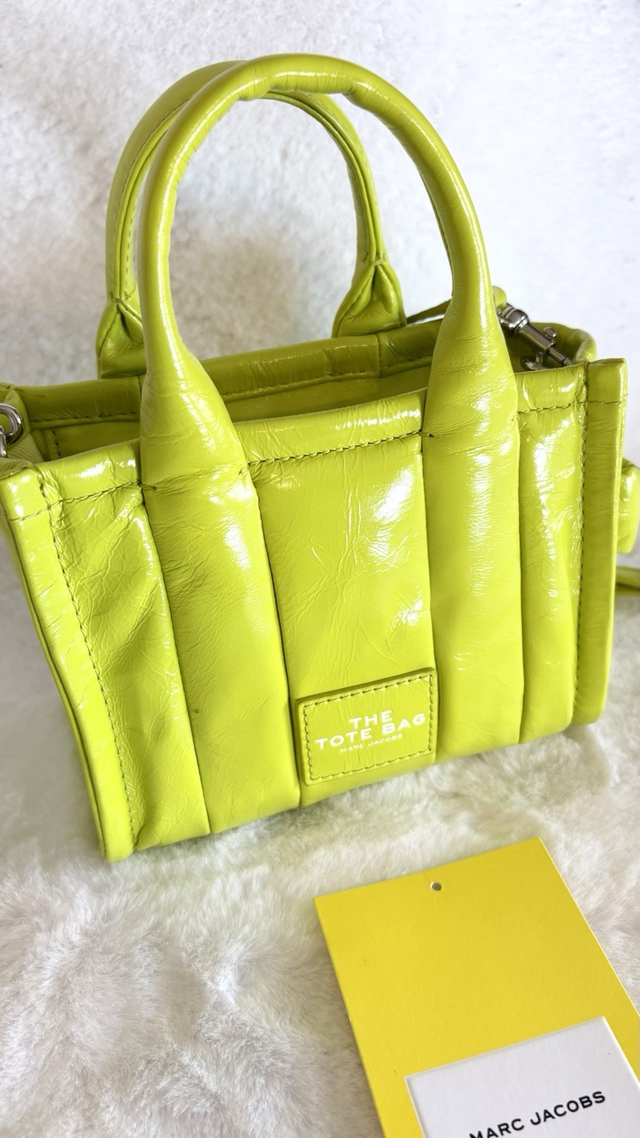 Marc Jacobs The Shiny Crinkle Micro Tote Bag Crossbody Purse Acid Lime