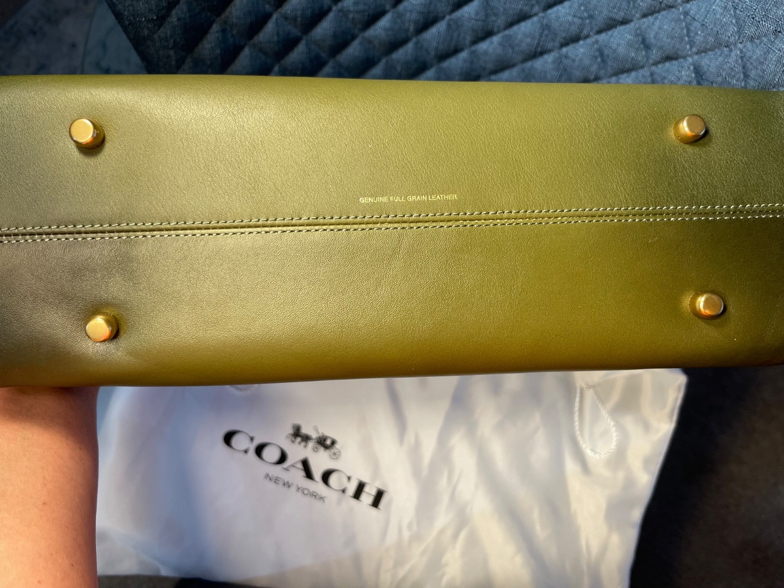 Coach Olive Green Leather Swing Zip Shoulder Bag Satchel With Dust Bag