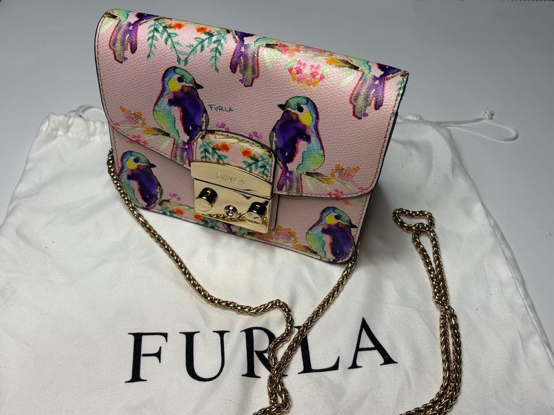FURLA Mini Shoulder Bag 16cm Bird Design Chain 120cm Free Shipping Japan