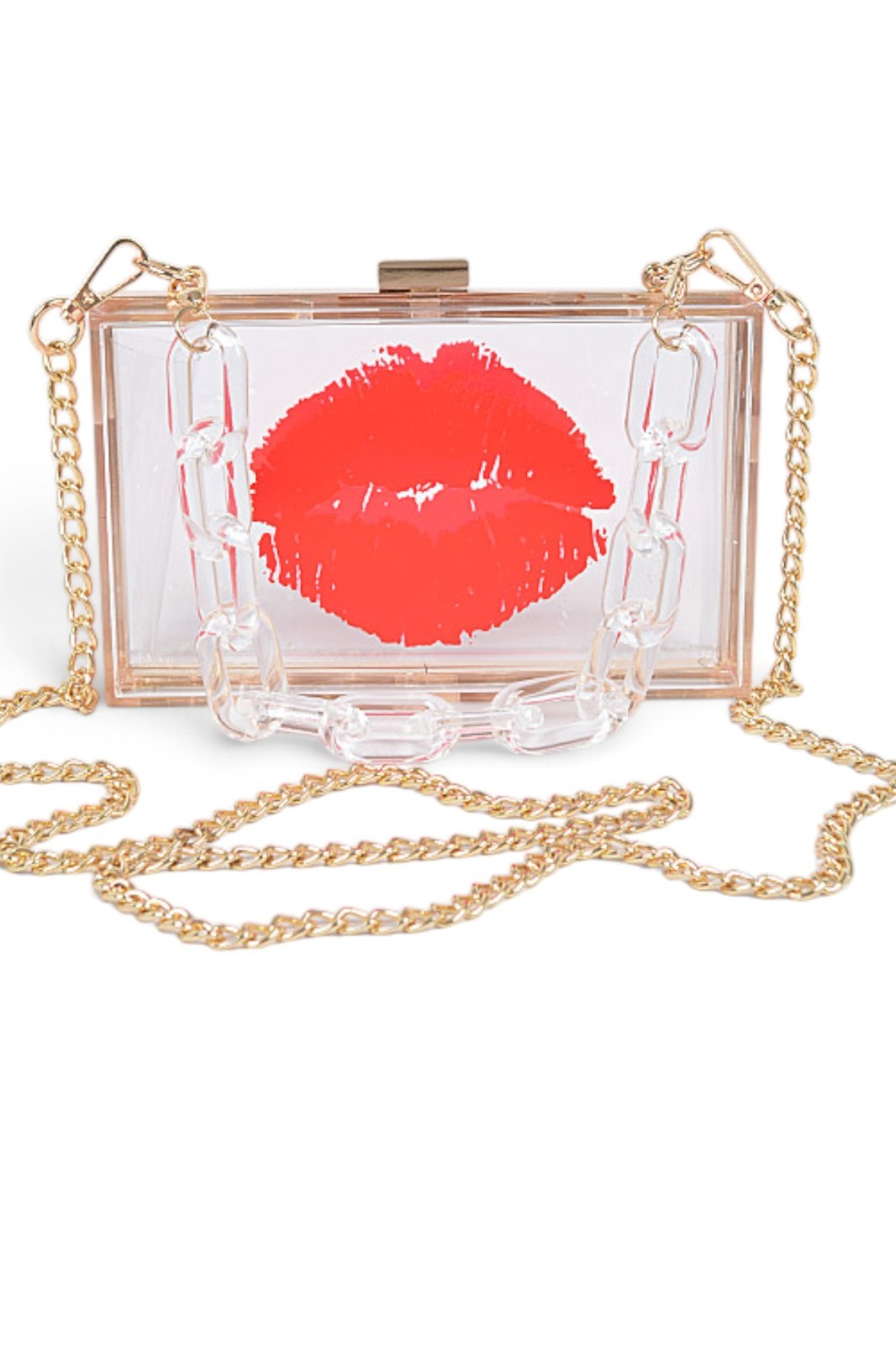 BNWT Brand New Transparent Kiss Lip Print Acrylic Top Handle Box Clutch Bag