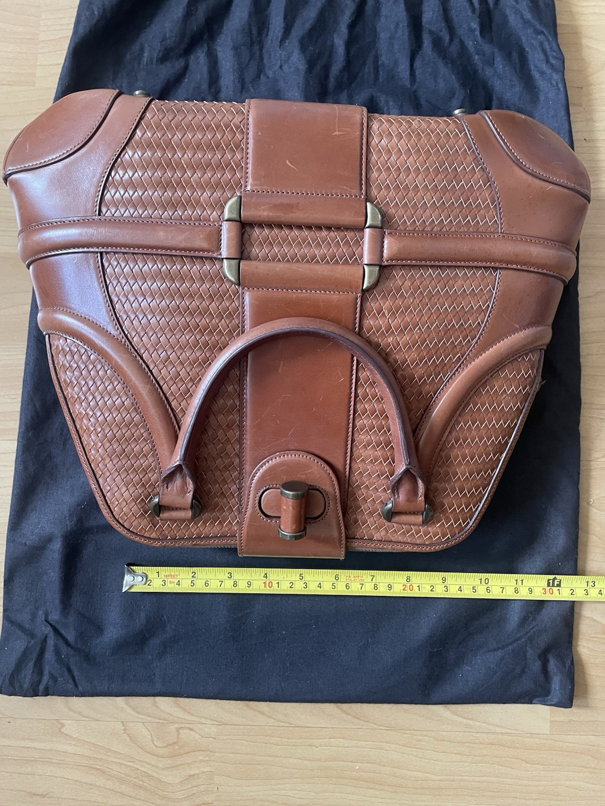 Authentic Alexander McQueen Novak Woven Leather Bag Caramel Cognac Toffee 16”