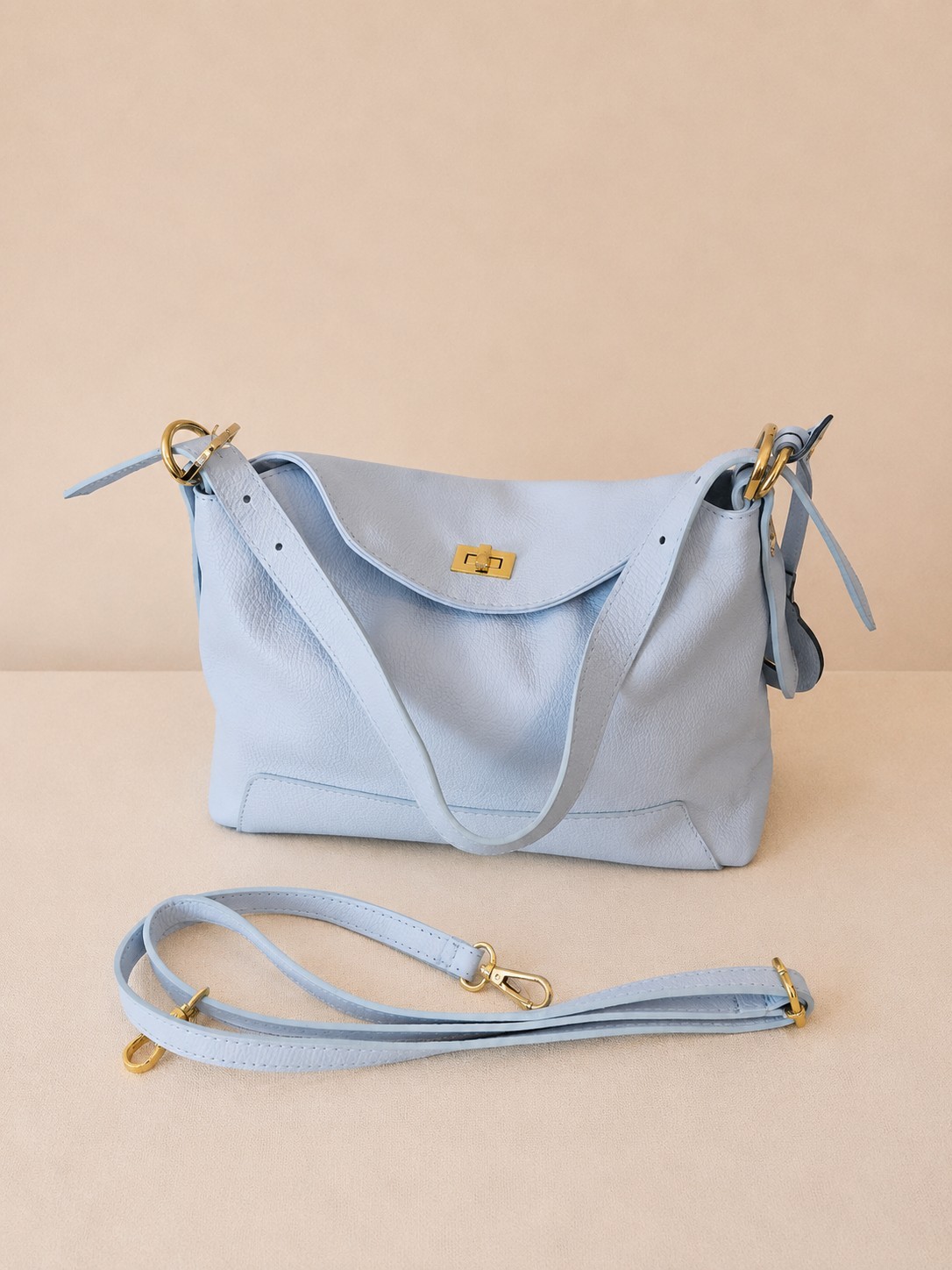 Powder Blue Italian Leather Handbag, Genuine Leather Crossbody Bag, Shoulder Bag