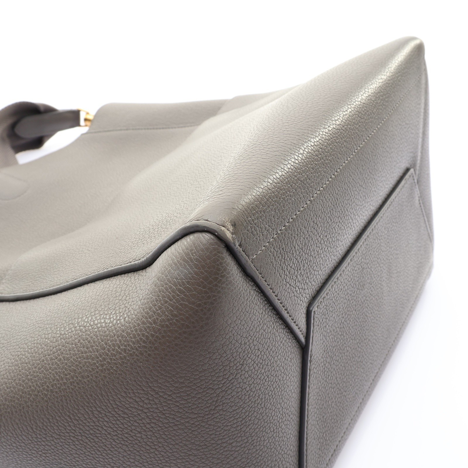 CELINE Sangle Bucket Shoulder Bag Grey Grained Calfskin Leather