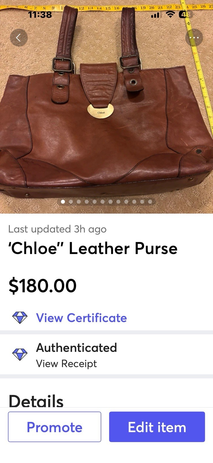 AUTHENTIC Brown Leather Vintage ‘Chloe’ Bag. No ‘made in’ tag. No serial #