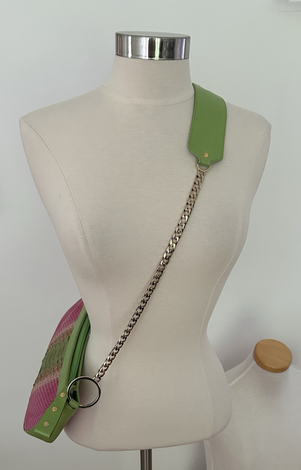 CLAUDIA CIUTI Made in Italy Snake skin Pnk & Green Leather bag with gold chain