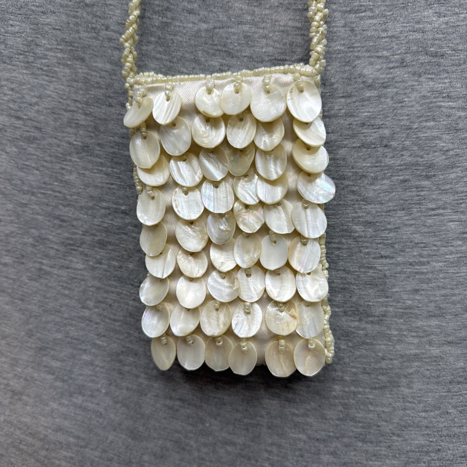 White Shell “mother Of Pearl” Beaded Bag Small Accessories Purse
