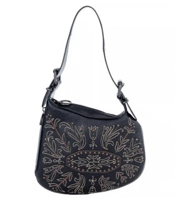 Fendi SELLERIA Oyster Bag LIZARD Leather With Embroidery Medium Black