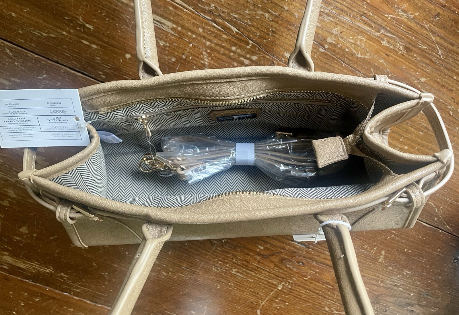 Urban Expressions taupe/mocha vegan leather handbag w/crossbody strap