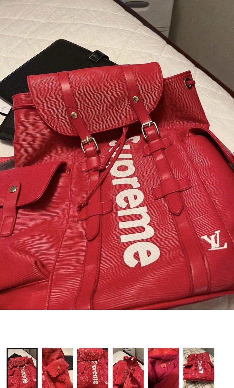 Louis Vuitton x Supreme Red Backpack w/ Logo Pattern, Buckle & Drawstring
