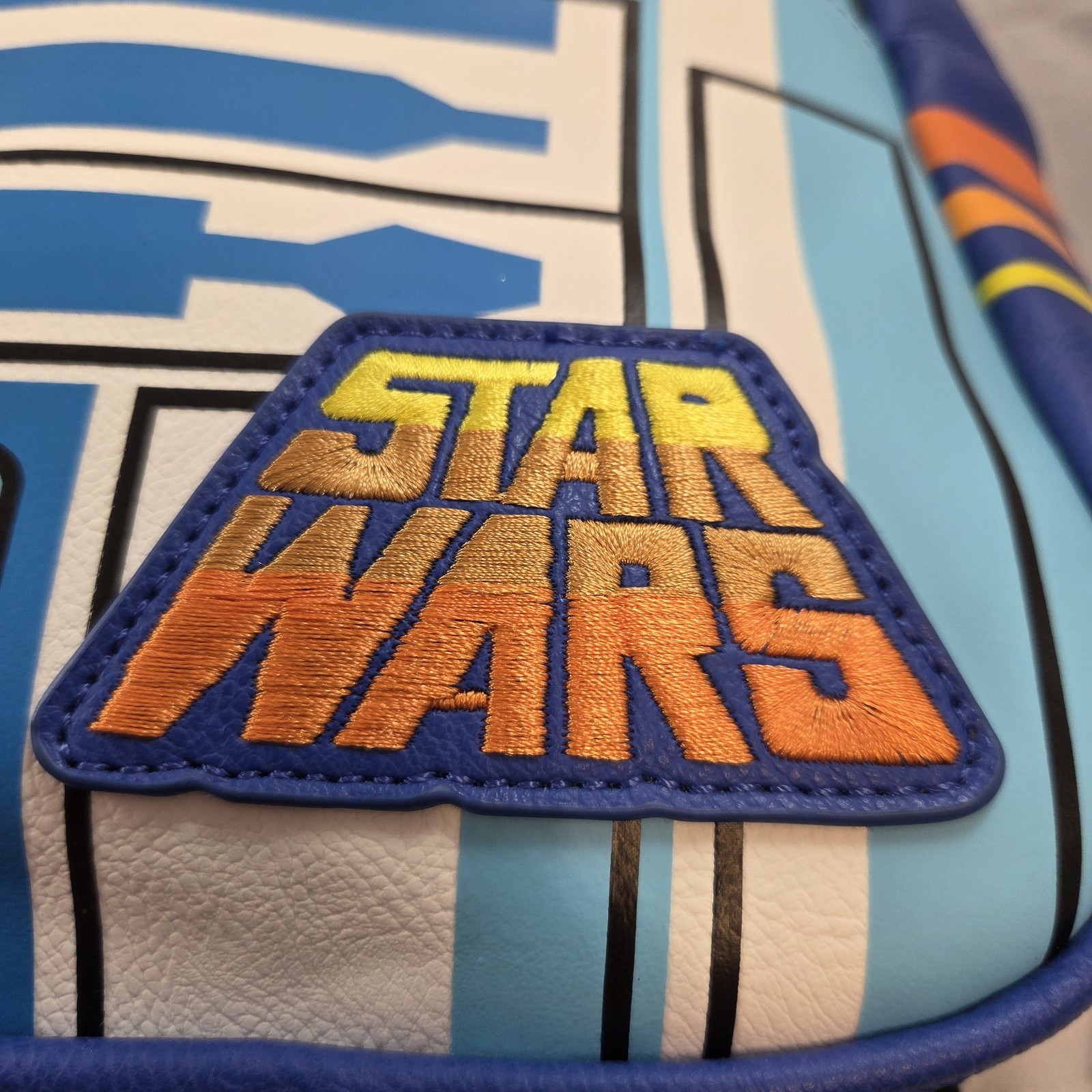 NEW Loungefly Funko Star Wars R2-D2 Blue & Orange Faux Leather Mini Backpack NWT